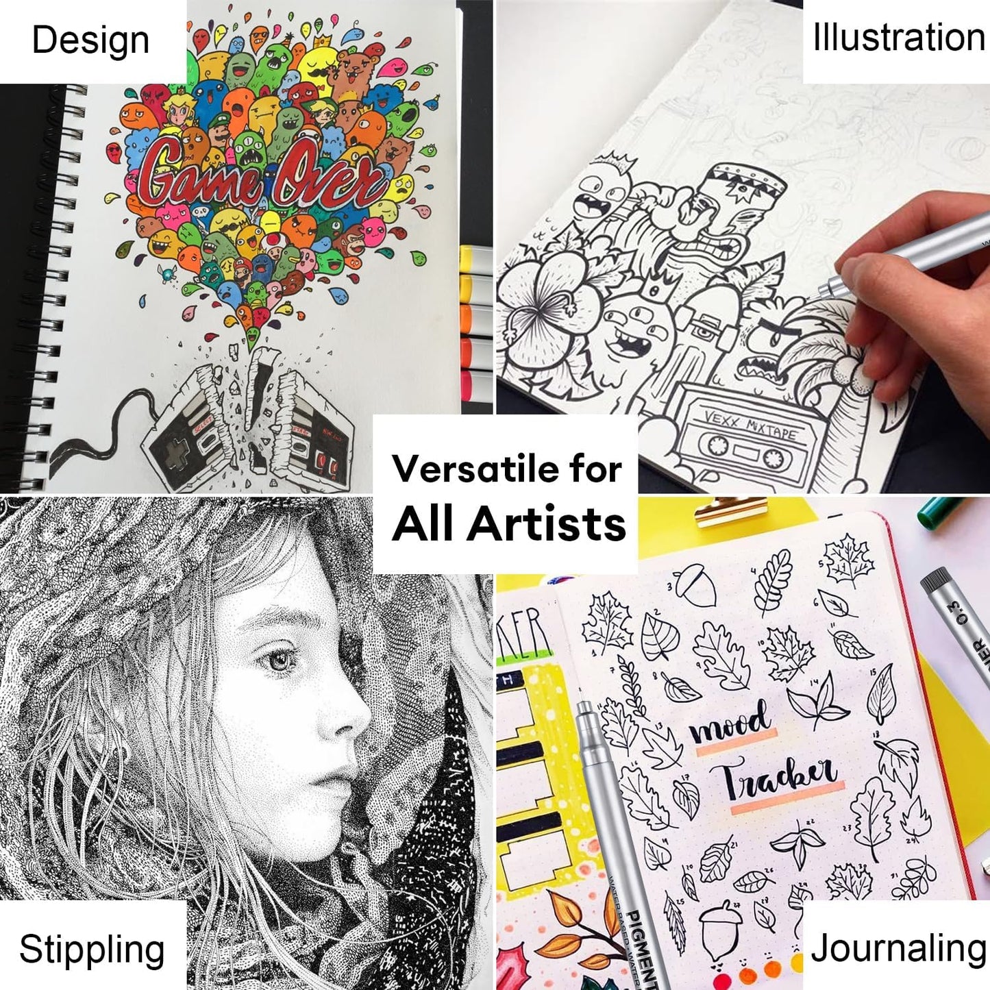 Dyvicl Micro-Pen Fineliner Pens, Black Pigment Liner Multiliner Archival Ink Micro Fine Point Pens for Drawing, Sketching, Journaling, Doodling, 9 Pack