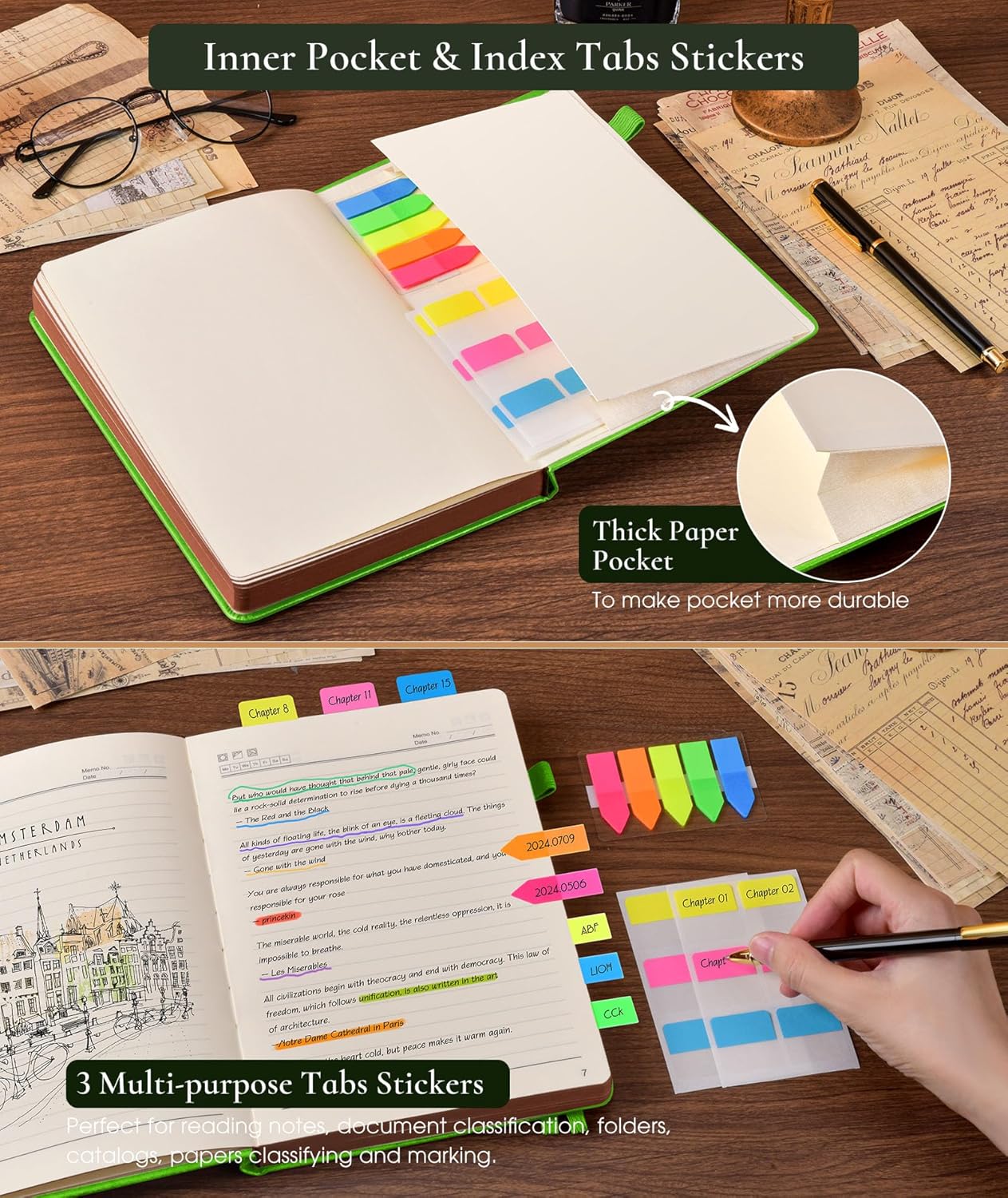 Vintage Leather Journal with 300 Numbered Pages,A4 Lined Journal for Men Women,Daily Journals for Writing,College Ruled Notebook for Work,School,Note taking,Travel Diary,Large (8.5" X 11.3")