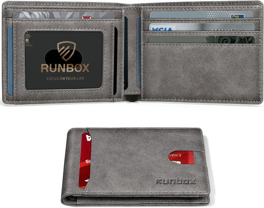 RUNBOX Novelty Wallet for Men Slim 11 Credit Card Holder Slots Leather RFID Blocking Small Thin Men's Wallet Bifold Minimalist Front Pocket Large Capacity Gift Box