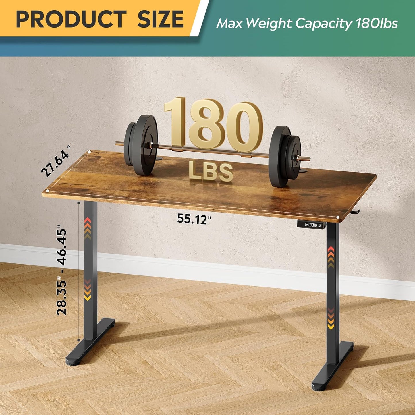 DEVAISE 55 Inch Electric Standing Desk, 3 Adjustable Height Stand up Desk for Home Office, Ergonomic Sit to Stand Desk with LED Touchscreen, Hook, 3 Memory Preset Computer Desk (Rustic Brown)