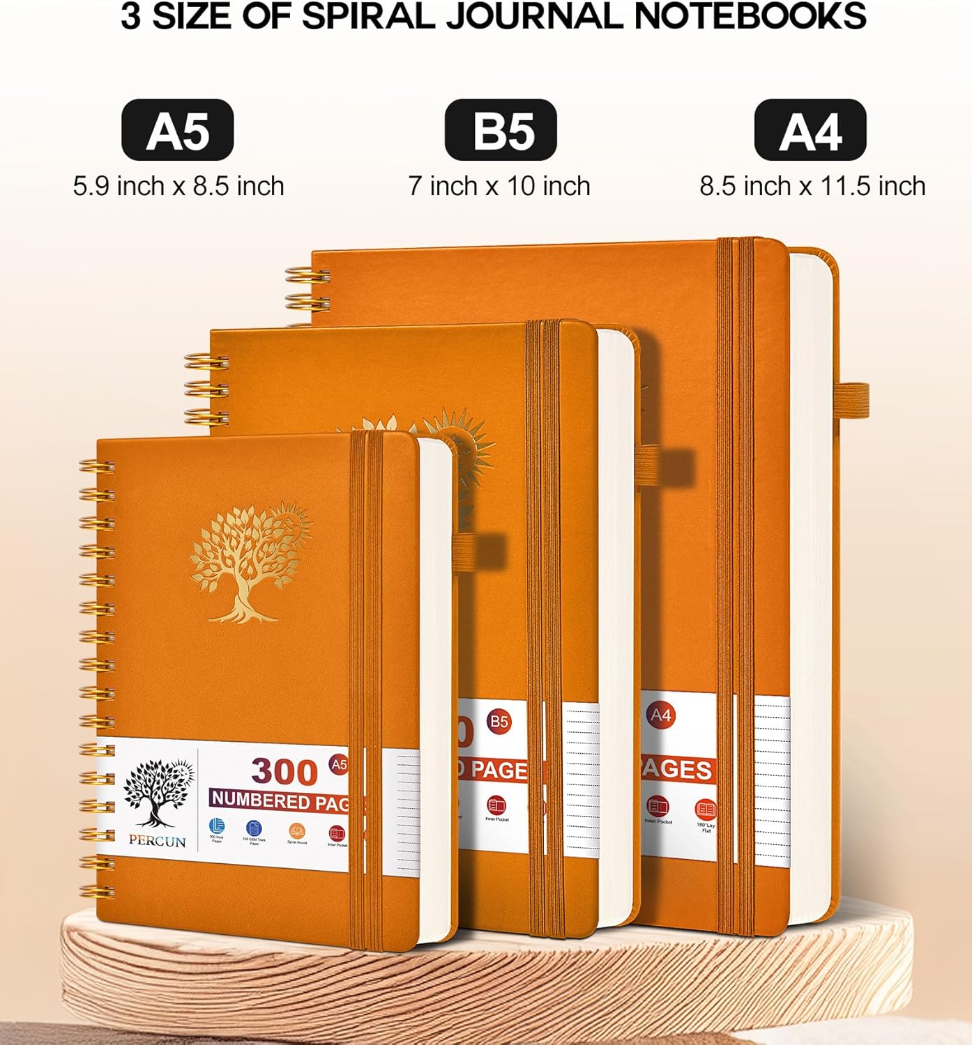 Large Spiral Notebook Journal for Women Men - 300 Numbered Lined Pages, College Ruled, A4 Hardcover Spiral Bound Notebook for School, Work, Note Taking, Writing, Leather Spiral Journal 8.5"x11"