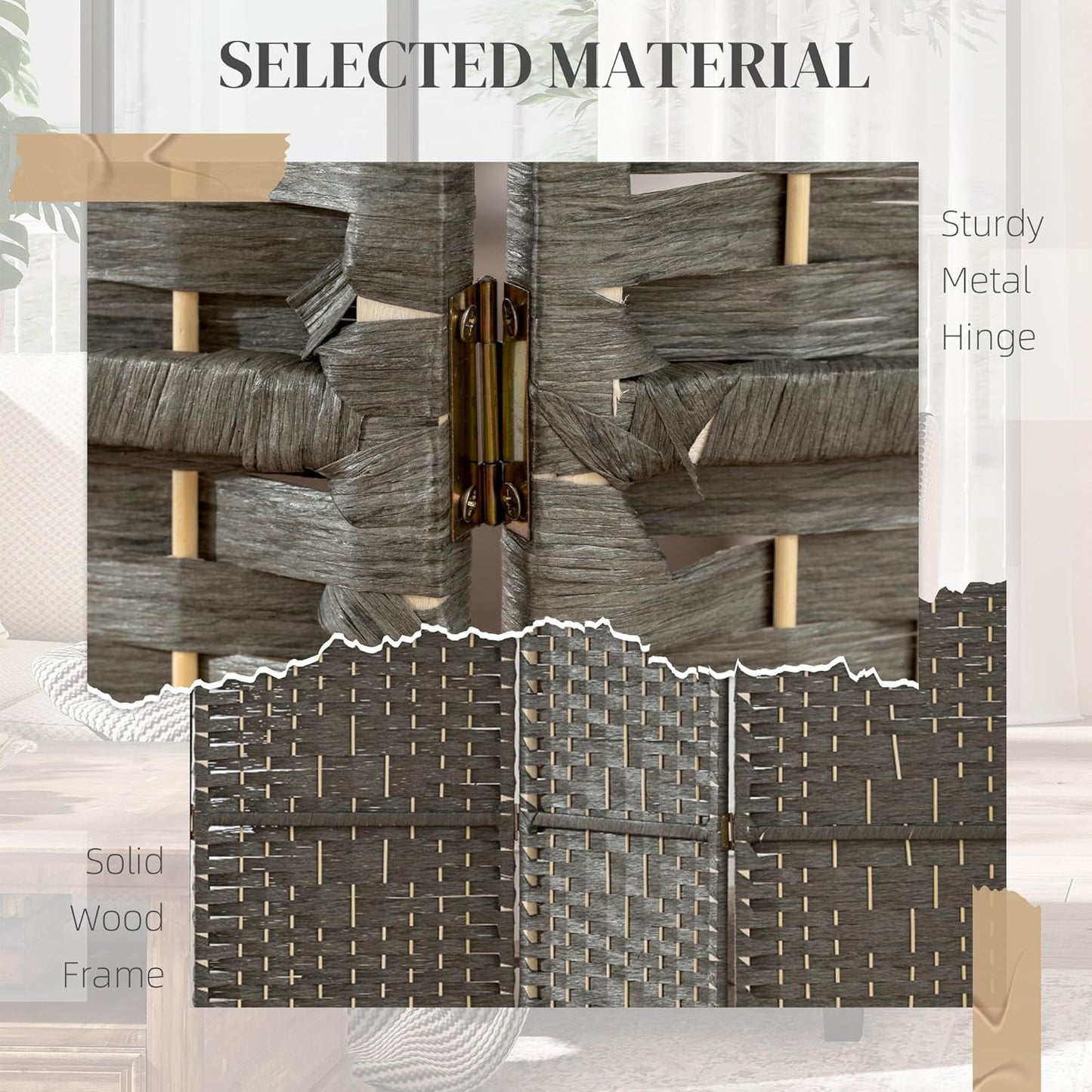 HOMCOM 6 Panel Room Divider, Folding Privacy Screen, 5.6' Room Separator, Wave Fiber Freestanding Partition Wall Divider, Dark Gray