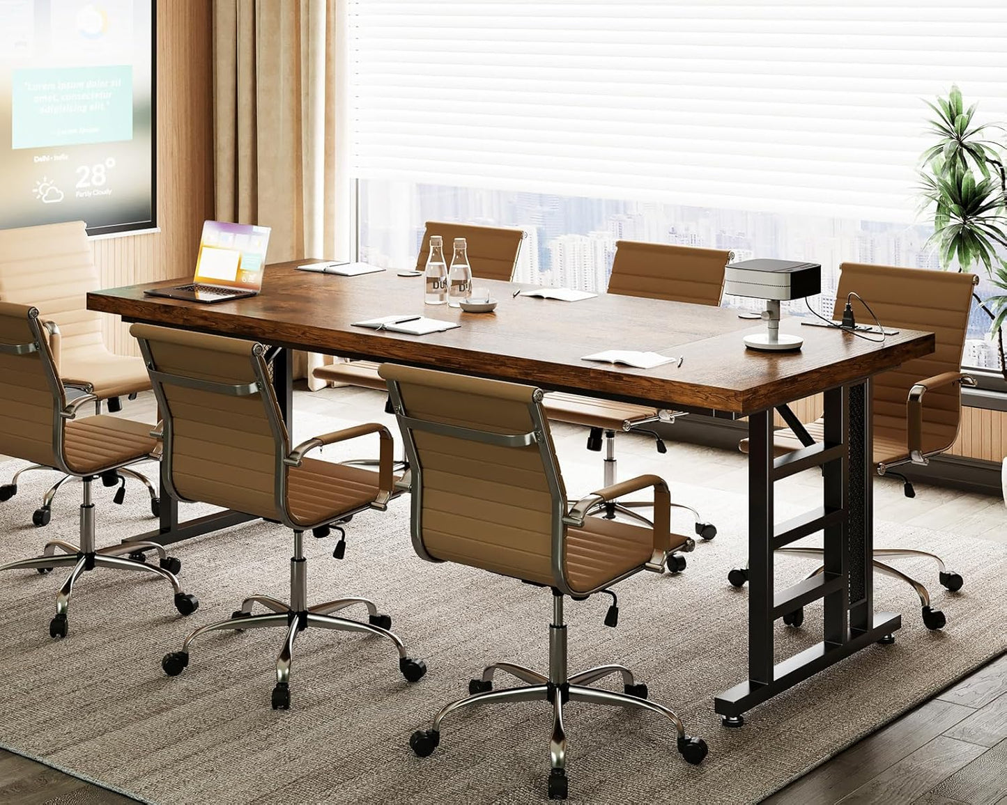 Coleshome 71 Inch Executive Desk with USB Ports, Large Computer Desk with Extra Thick, Long Mordern Office Desk, Workstation Business Furniture for Home Office, Vintage