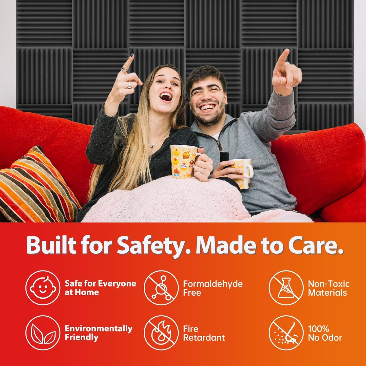 54 Pack Acoustic Panels – Sound Proof Foam Panels for Wall 12"x12"x2", Flame Retardant Wedge Acoustic Foam, High-Density Sound Absorbing Panels for Home Studio(Black, 2" Thick 54 Pack)