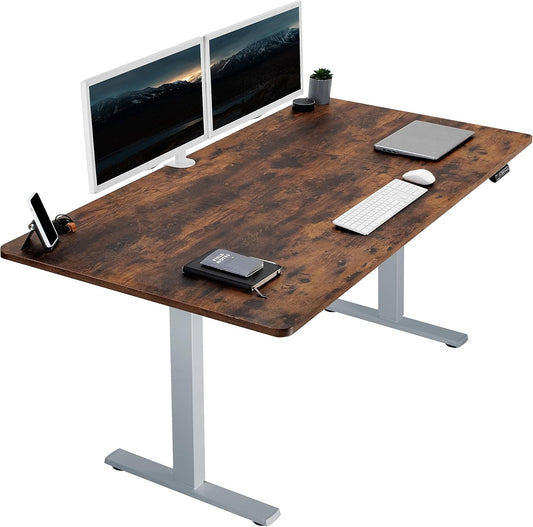 VIVO Electric 71 x 36 in Rustic Standing Desk, Memory Height Adjustment, 1B Series, Vintage Brown Top Gray Frame, DESK-KIT-1G7N-36