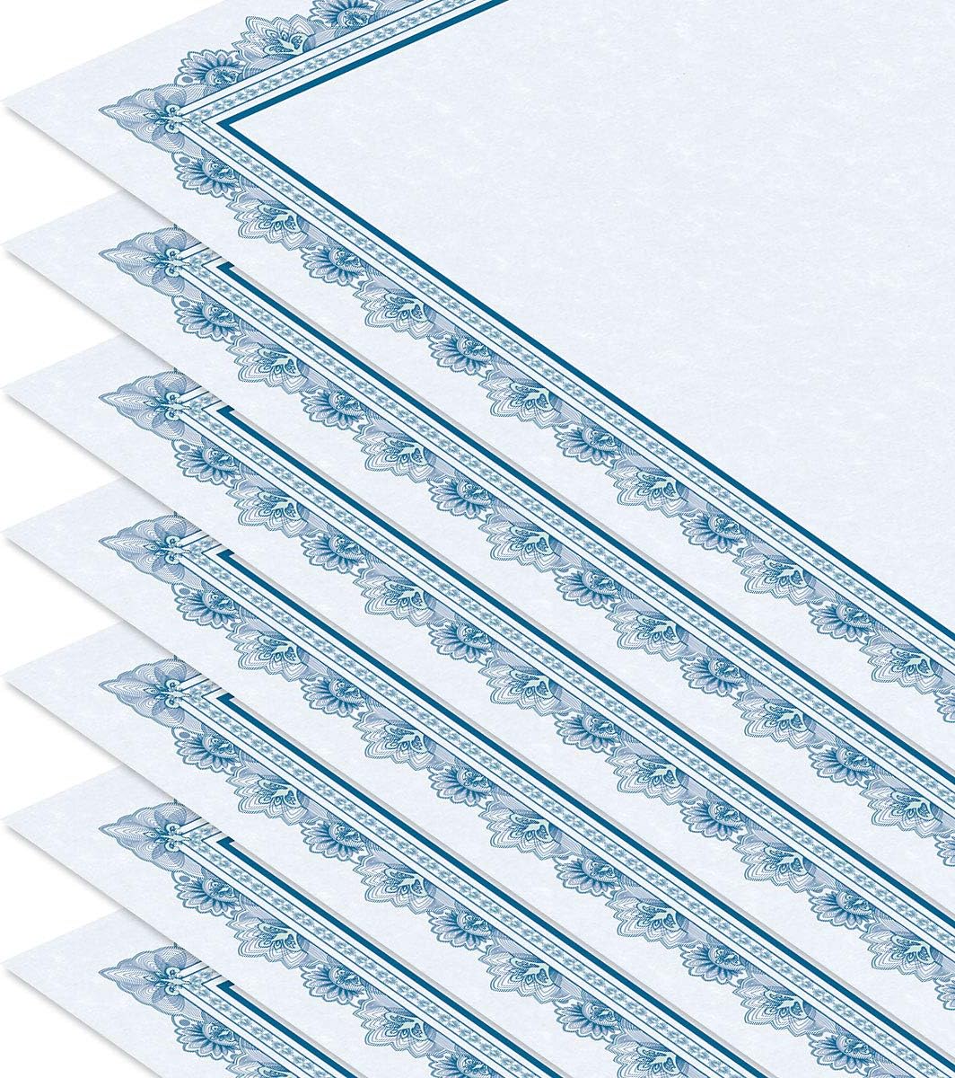 Intricate Blue & Blue Parchment Certificate Papers - Pack of 25, Laser & Inkjet Printer Compatible, For Office, Business Awards, Graduation, School Diplomas, 8-1/2" x 11" on 60 lb. Text Stock