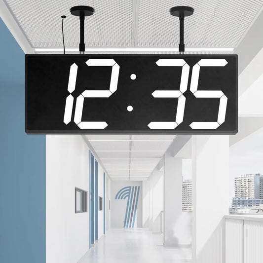 Large Double Sided Digital Wall Clock 19" with Remote Control,Suspended Design for Hospitals, Factories, Airports.