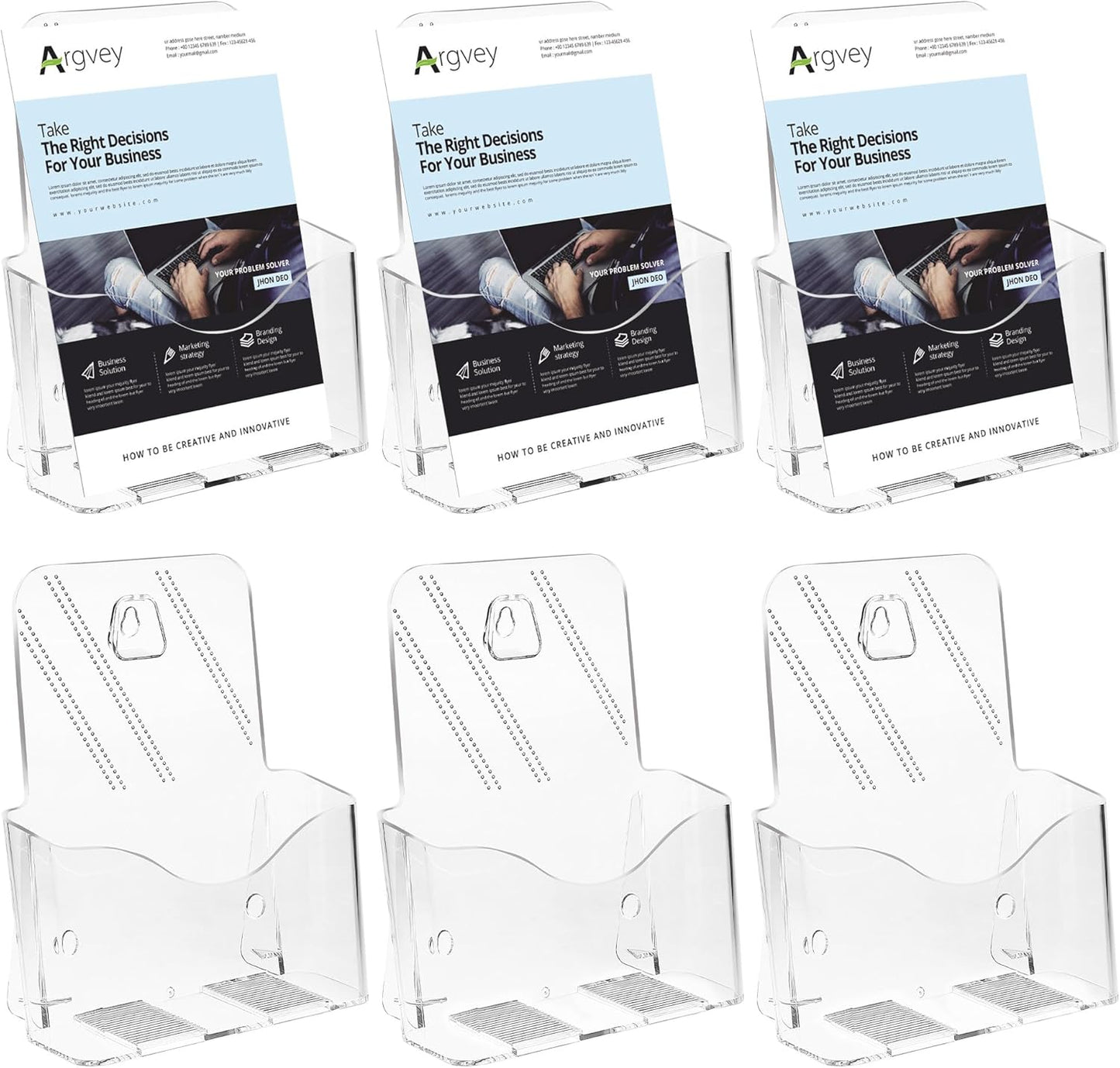 Acrylic Brochure Holder 6 x 8 Inch, Clear Slant Back Display Stand for 5.5 x 8.5 & 5 x 7 Inch Flyers, Pamphlets, Table Signs – Plastic Paper Holder for Office, Home, Store, 6 Pack