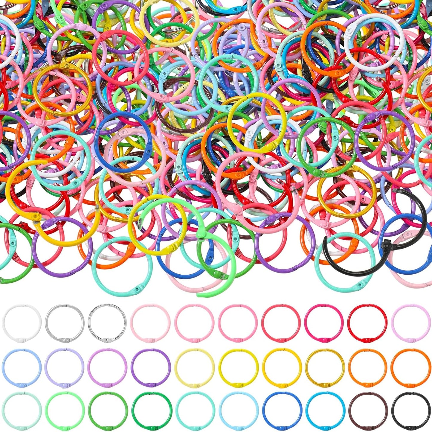 150 Pcs Loose Leaf Binder Rings Colorful Book Rings Metal Notebook Paper Flash Cards Keychain for Index Cards Students Teachers Workers School Office, 1 Inch, 30 Colors