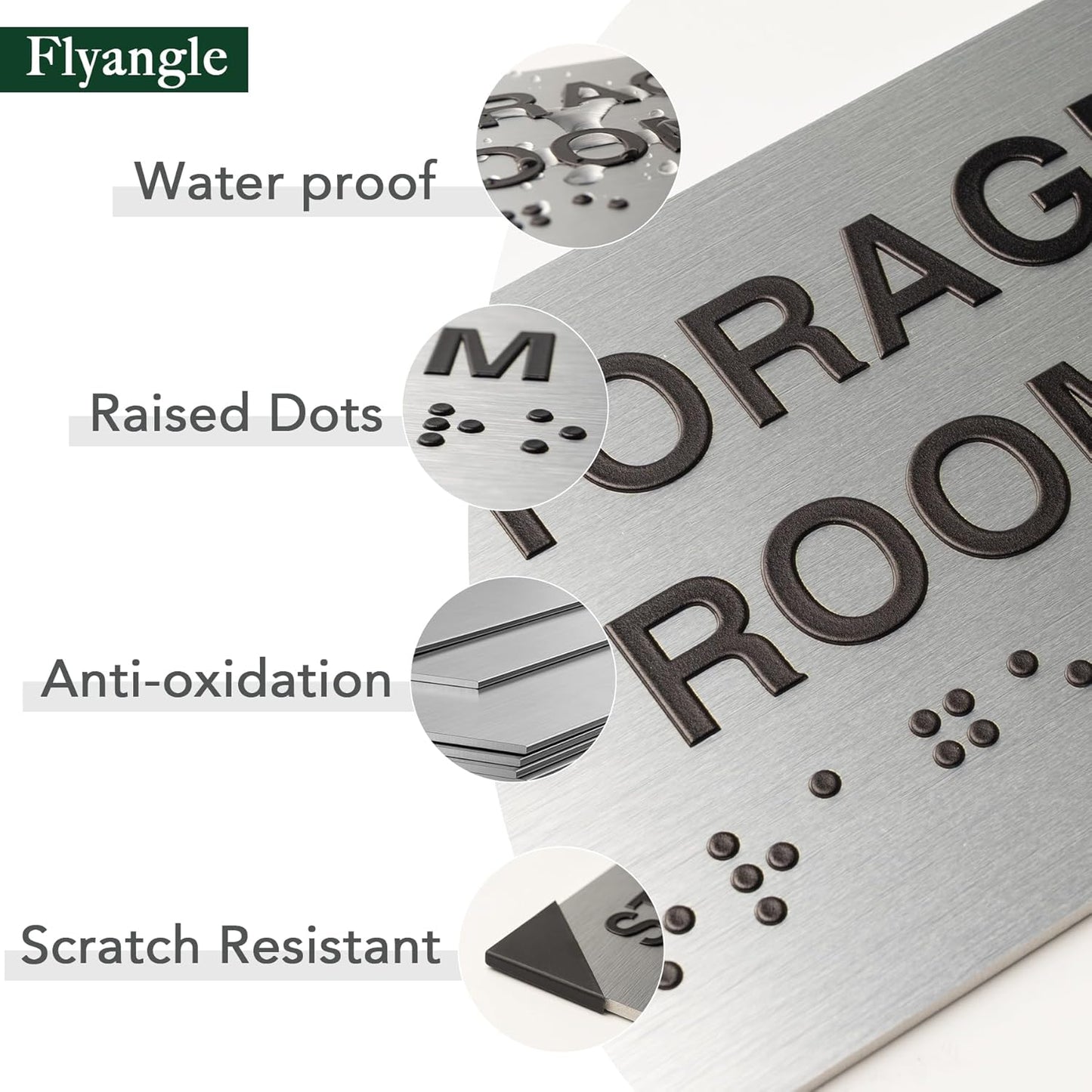 Storage Room Signs for Business and Office Sign, ADA Signs with Raised Text & Grade 2 Braille, Easy Installation with Adhesive Pad – Brushed Aluminum/Silver