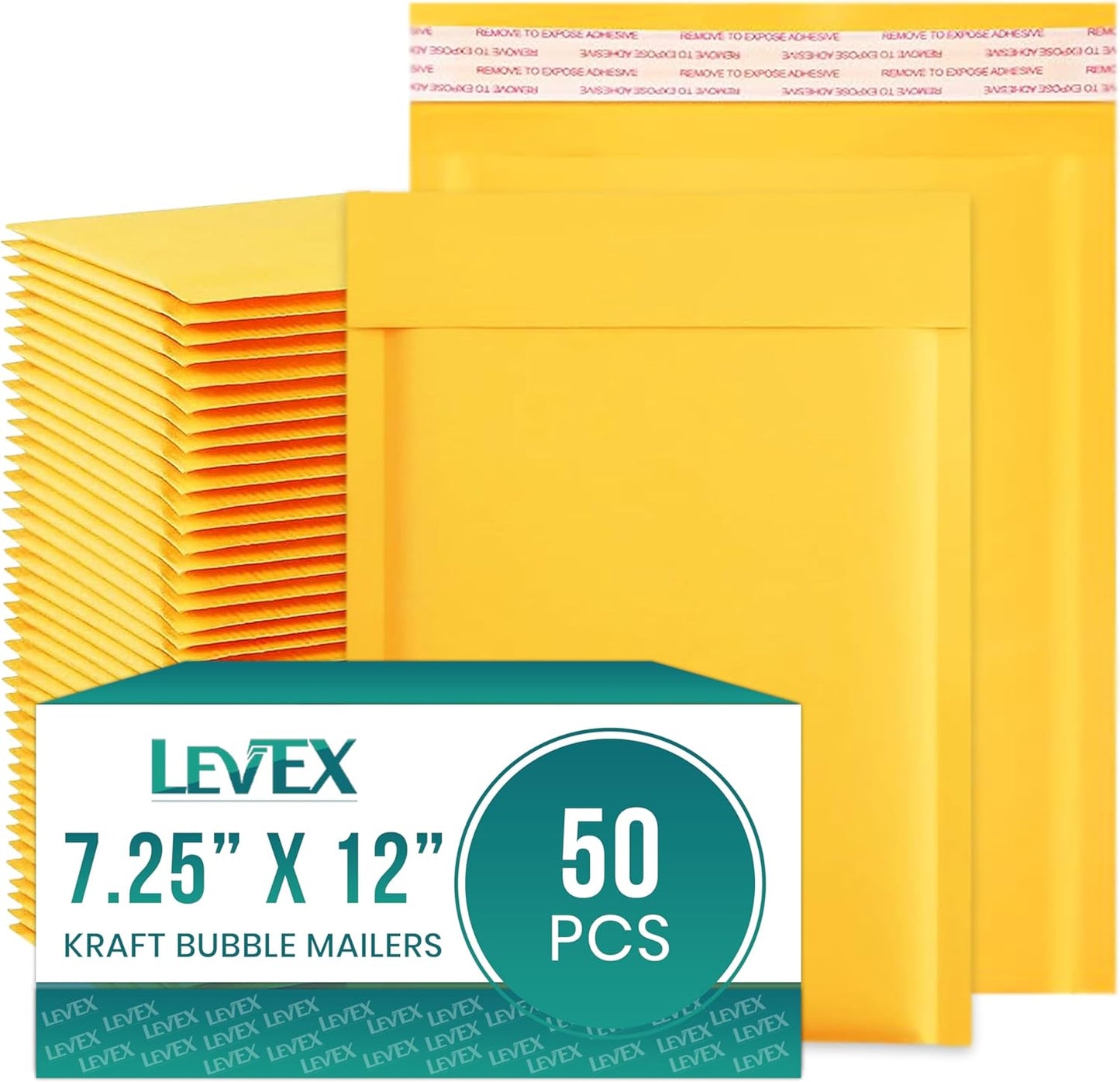 Levex - #1 7.25" x 12 [50 Pack) Kraft Bubble Mailers, Padded Envelope Mailers, Packing Envelope & Mailing Bags for Shipping