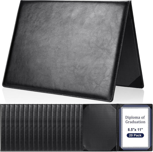 Tenare 20 Pcs Leather Certificate Holder 8.5 x 11 Inch PU Black Red Blue Purple Phd Bachelor Master Diploma Cover Professional Award Folder for Official Graduation Competition Contest Charity (Black)