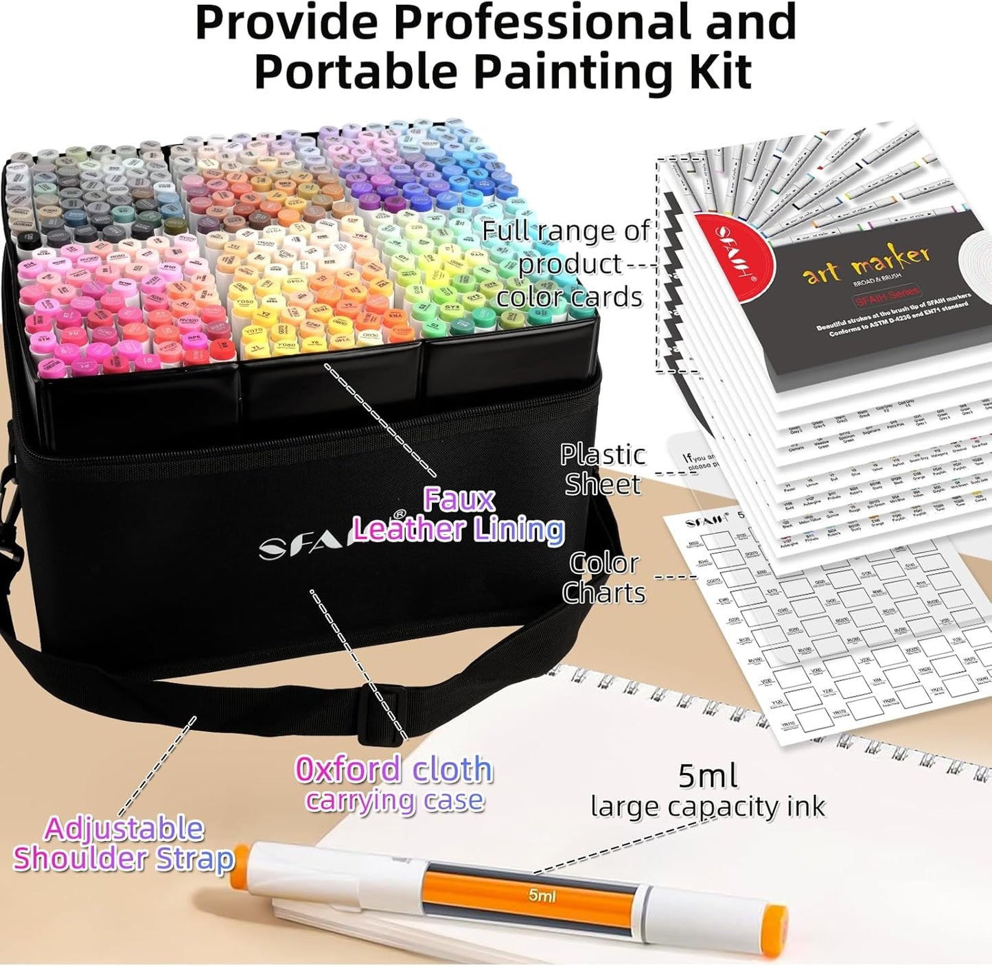 SFAIH Alcohol Markers Brush & Fine Tip 321 Set - Dual Tip Professional Artist Markers for Adult Coloring Books, Illustration, Manga, Animation, Architecture Sketching - Refillable Ink