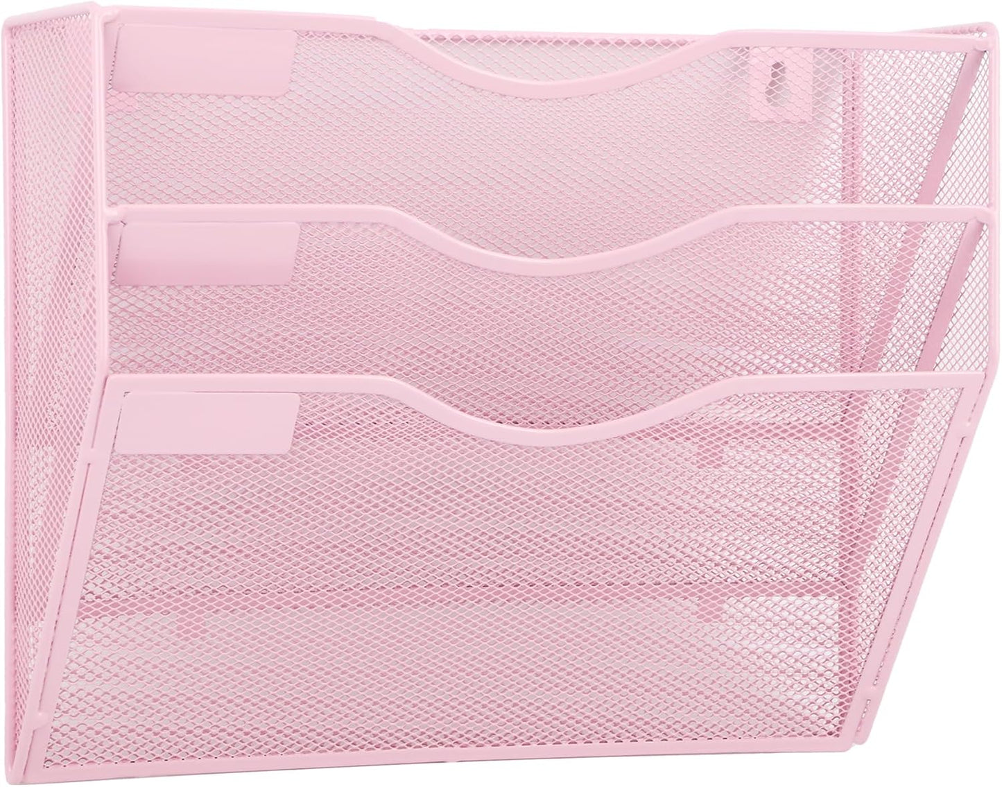 EASEPRES 3 Pocket Mesh Hanging Wall File Organizer, Wall Mounted Mail Paper Document Folder Holder, Clipboard Storage Organization Magazine Rack with Nametag Label for Office Home School, Pink