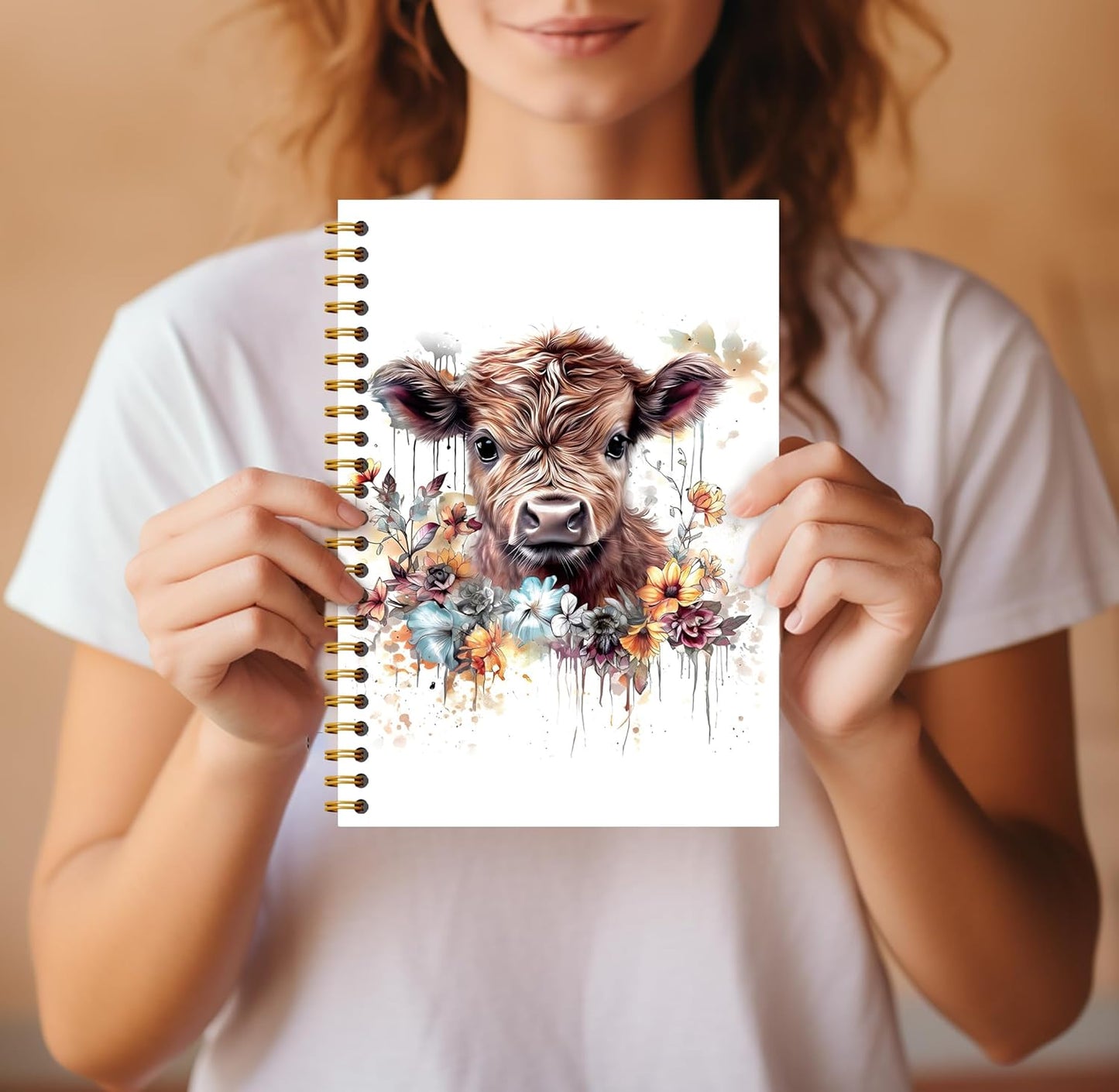 Highland Cow Notebook Journal - Highland Cow Gifts, Floral Spiral Journal Notebook 5.5×8.3, Cow Gifts for Cow Lovers, Cow Gifts for Women, 164 Pages