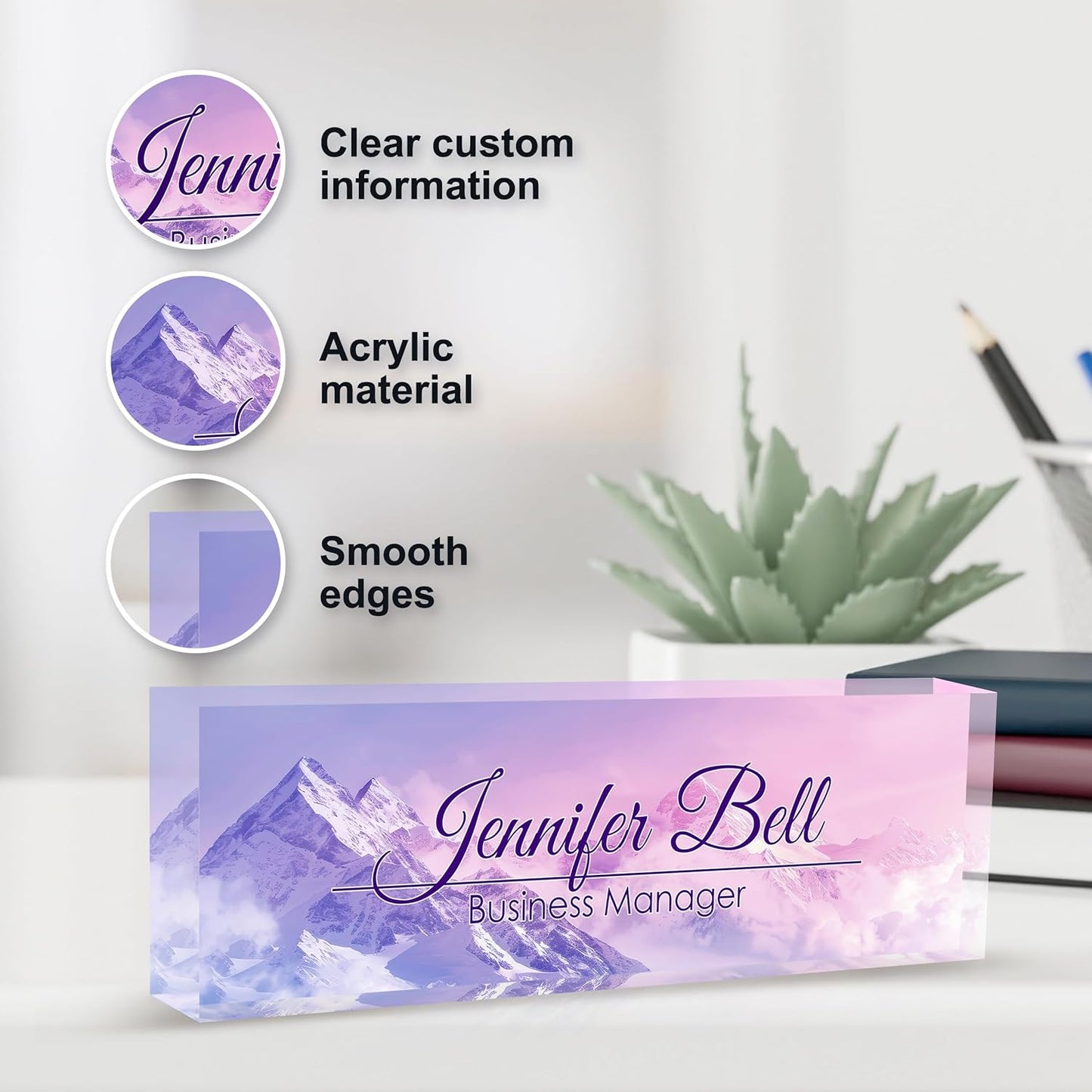 Personalized Name Plate for Desk, Custom Desk Name Plate, Acrylic Name Plate Office Desk Accessories, Personalized Office Gifts for Coworkers Teachers, Employee Appreciation Gifts (Himalayan)