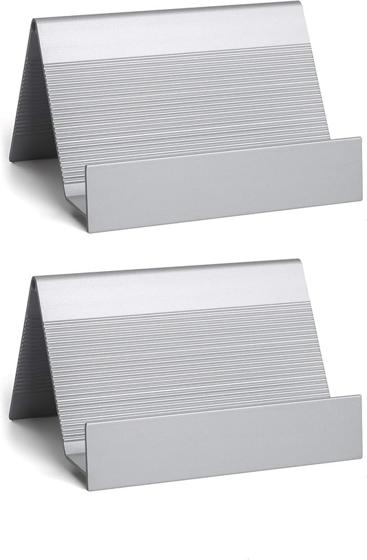 Business Card Holder Aluminum Business Card Display Stand Desktop Organizer, High-end New Series (Silver) 1 Pack