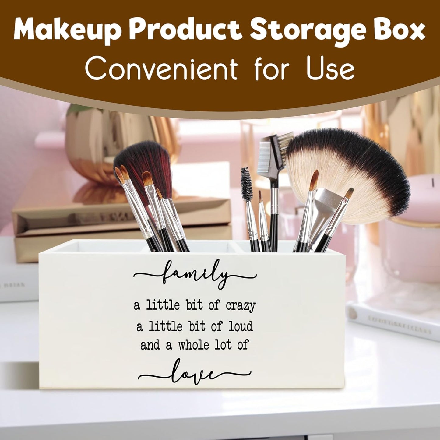 Family Signs Wooden Pen Holder for Home Decor Farmhouse Desk Shelf Decorations for Shelf Decorations, Family a Little Bit of Crazy Rustic Desk Decor for Home Office Table Pencil Holder