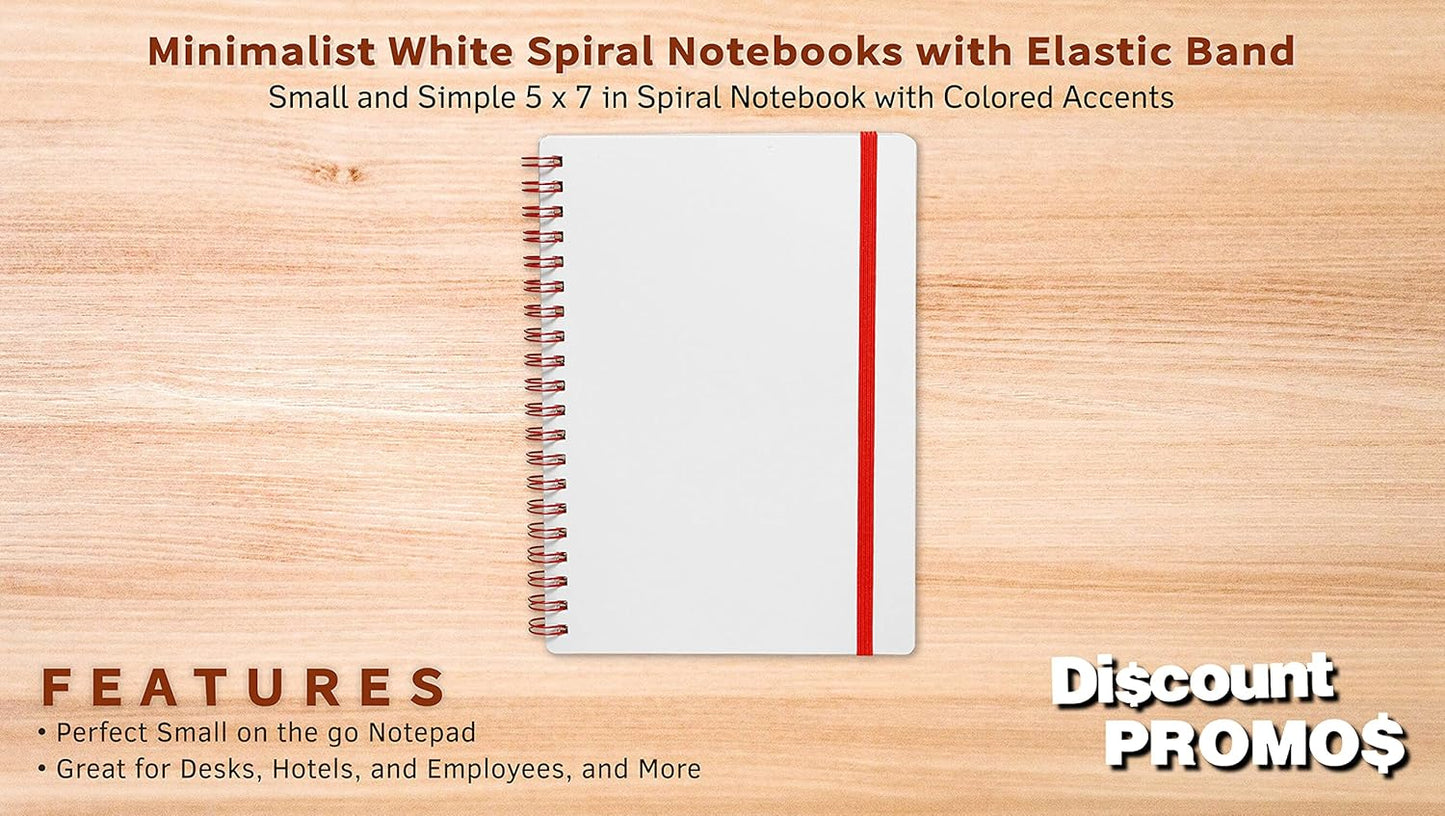 10 White Spiral Notebooks with Elastic Band Pack - 80 lined pages, Recycled - Red