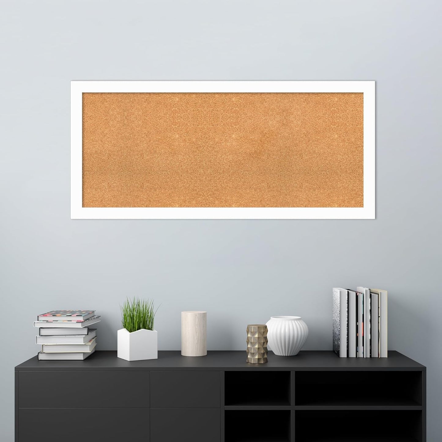 Amanti Art Natural Cork Board for Wall, 23x51 Vision Board with White Frame, Oversize Corkboard Office Decor for Home Organization, Casual Corkboard Pinboard to Display Items for Home Organization in