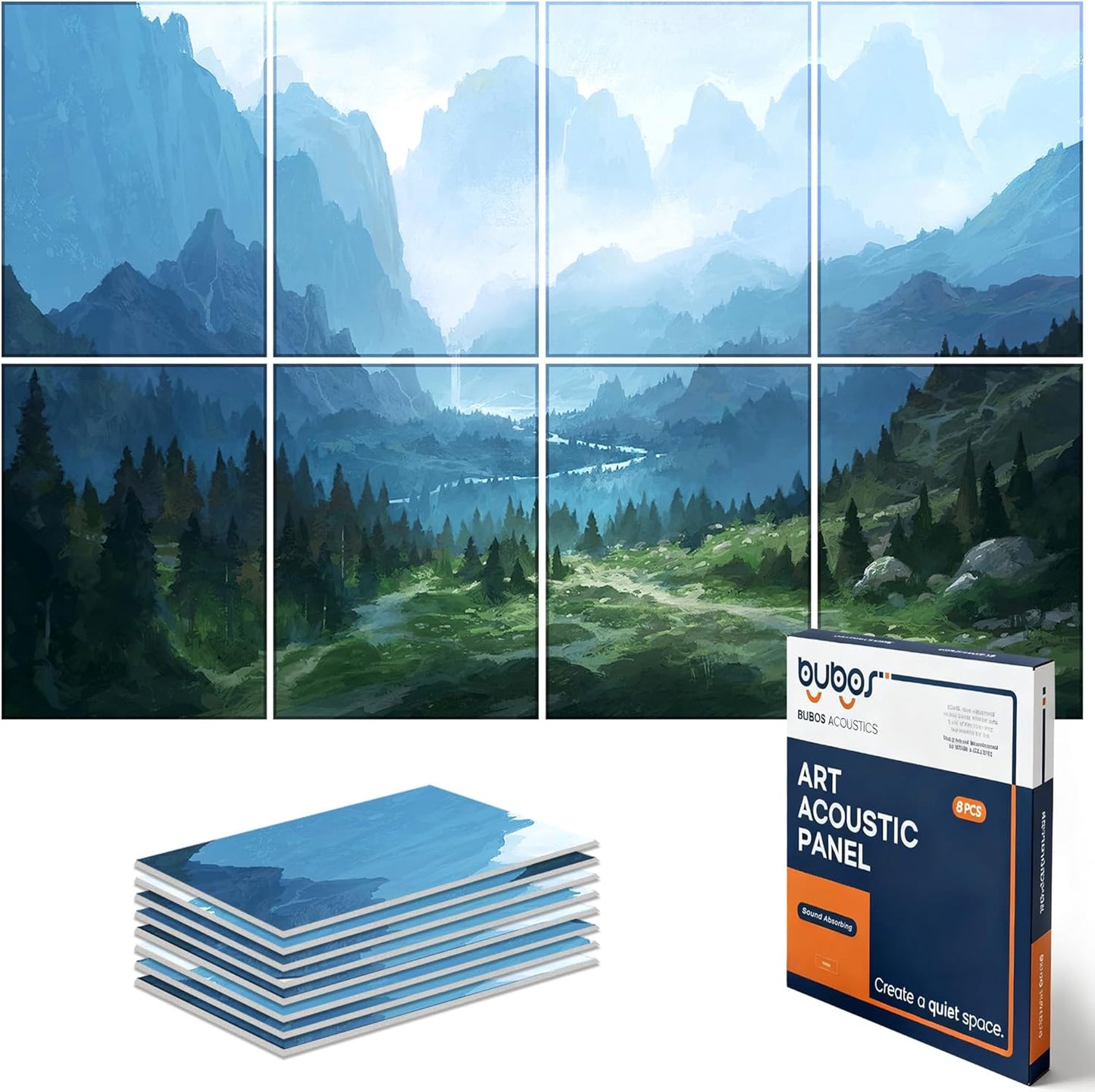 BUBOS 8 Pack Art Acoustic Panels Soundproof Wall Panel,47.2X31.4 Inches Sound Absorbing Panel,Self-adhesive Decorative Acoustical Wall Panels, Acoustic Treatment for Ceiling Home Office（Landscapes02）