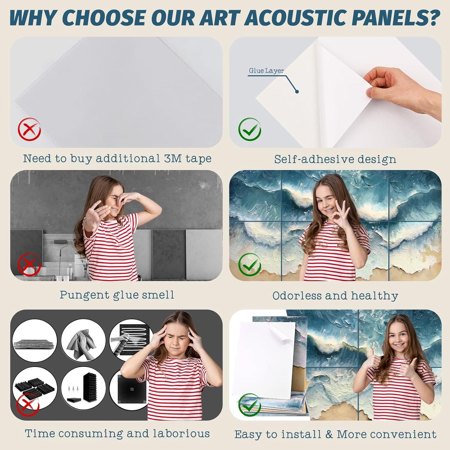 8 Pack Acoustic Panels, Soundproof Wall Panels, 48X32 Inches Sound Proof Panels for Walls, Sound Absorbing Wall Art Decorative, Sound Dampening Panels for Recording, Home Studio(Ocean Ode)