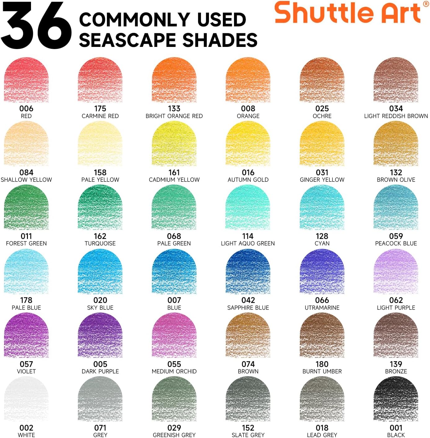 Shuttle Art 36 Colored Pencils, Seascape Themed Colored Pencils for Adult, Soft Core Color Pencils, Coloring Pencils for Adults Kids Artists Beginners Drawing Coloring Sketching
