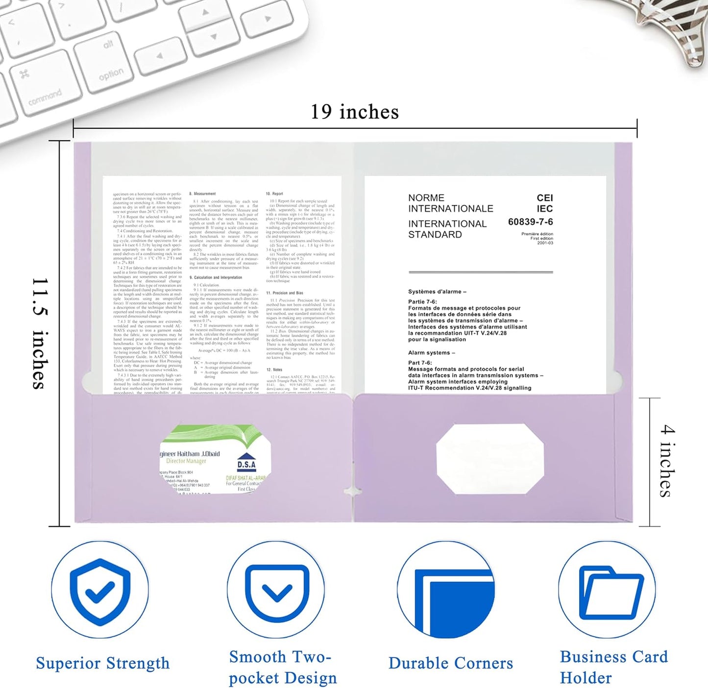 Zzrywuty File Folders with Pockets Letter Size, 50-Pack Paper Folders with Card Slot, Two Pocket Folders for School Students, Businessmen, Home and Office Workers（Purple）