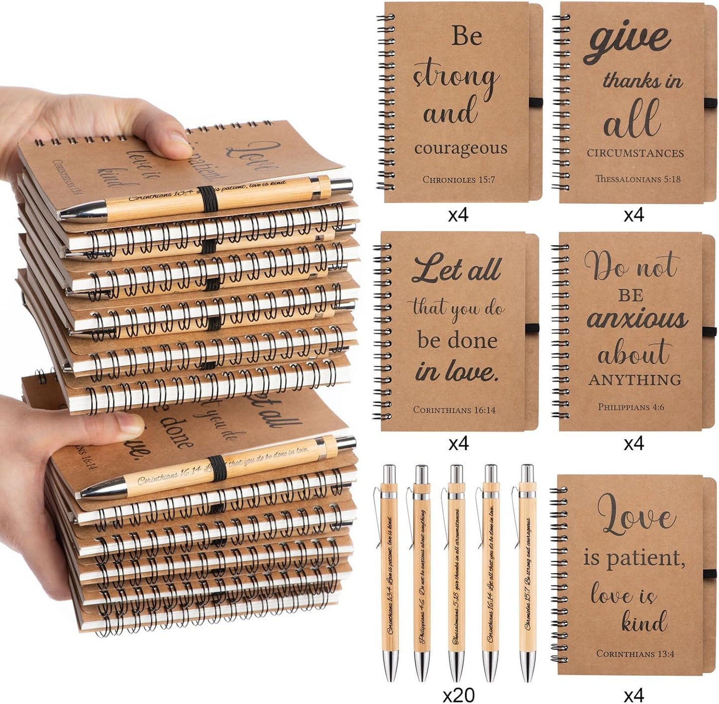 40 Pcs/20 Set Christian Gifts Spiral Notebooks Bulk Journals with Christian Pens Prayer Journal Christian Journal for Women and Men, Perfect Home Gifts