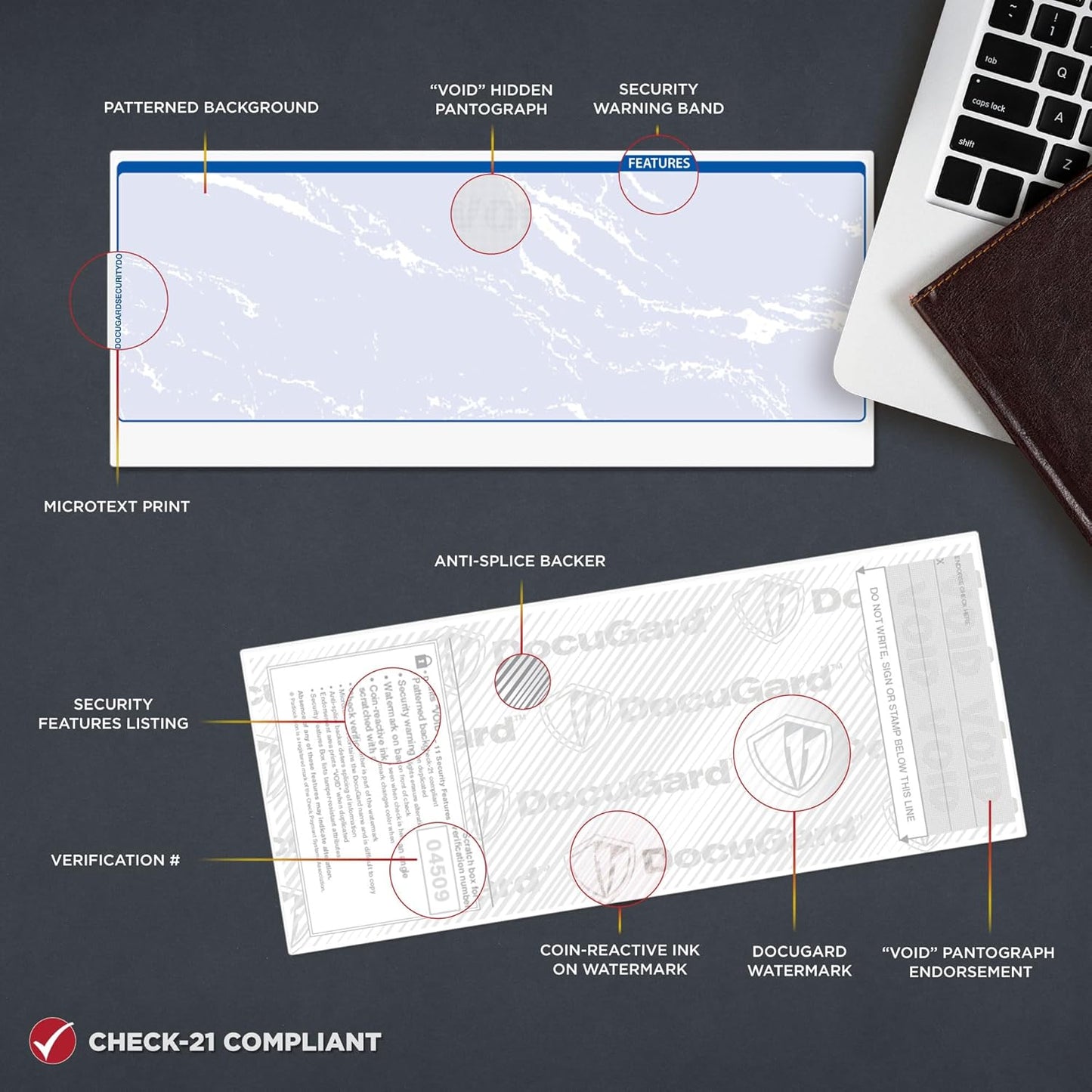 DocuGard Security Blue Marble Business Checks with 11 Features to Prevent Fraud