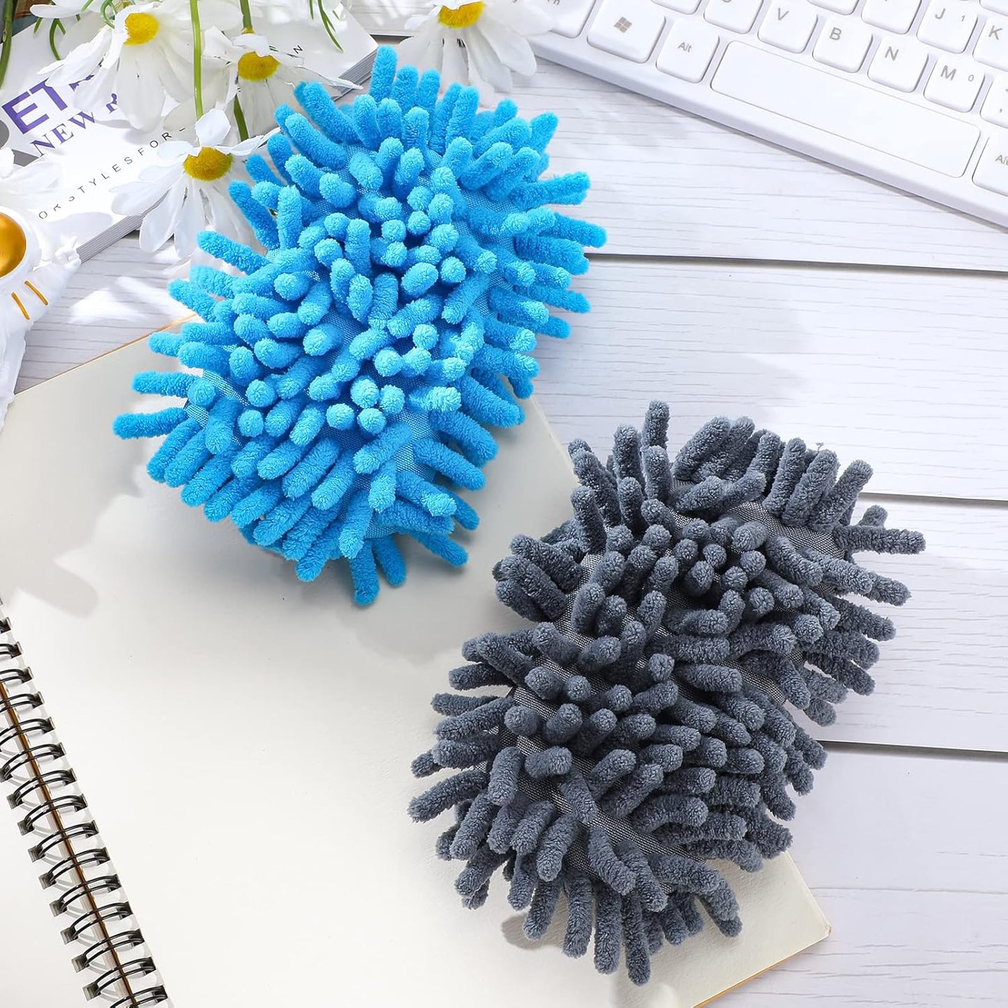 Jeyiour 4 Pcs Large Microfiber Shag Dry Erase Erasers, Magnetic, Rectangular, White Board Erasers, Washable for Classroom, Home and Office Use (Gray, Blue)