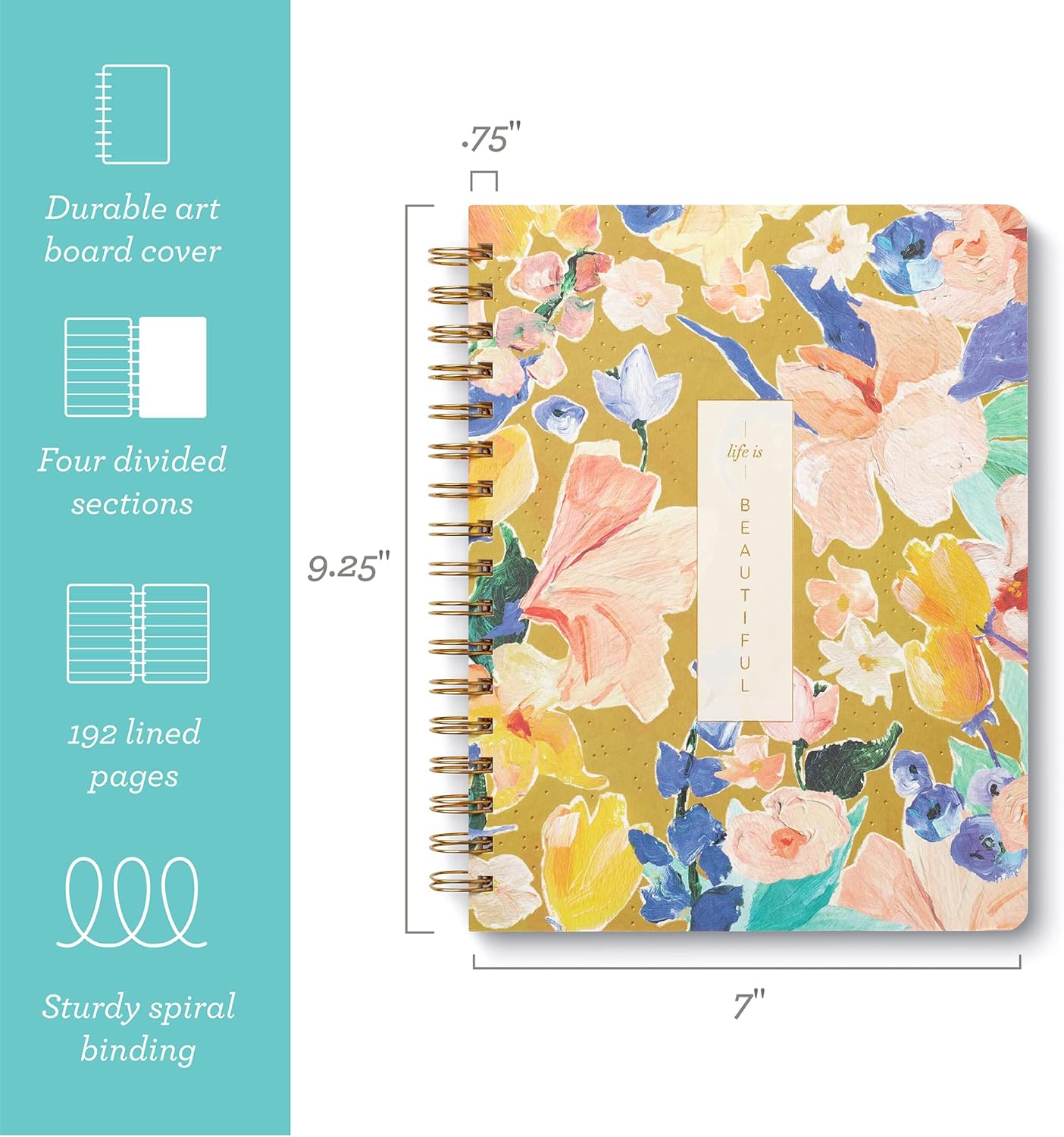 Compendium Spiral Notebook - Life Is Beautiful — A Designer Spiral Notebook with 192 Lined Pages, College Ruled, 7.0”W x 9.25”H