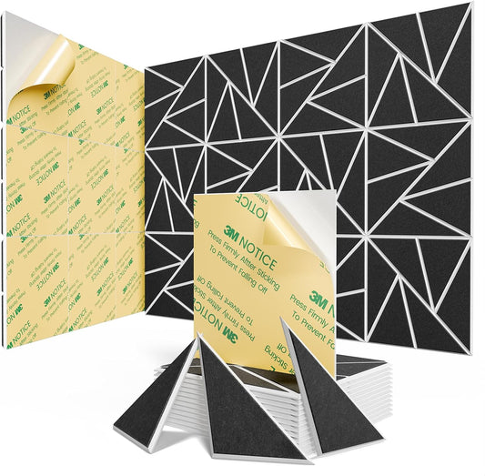 12 pack Acoustic Panels With Self-Adhesive, 12"X 12"X 0.4"Sound Proof Foam Panels, Sound Panels High Density, Soundproof Wall Panels for Home Studio Office- WhiteBase + BlackFace V1