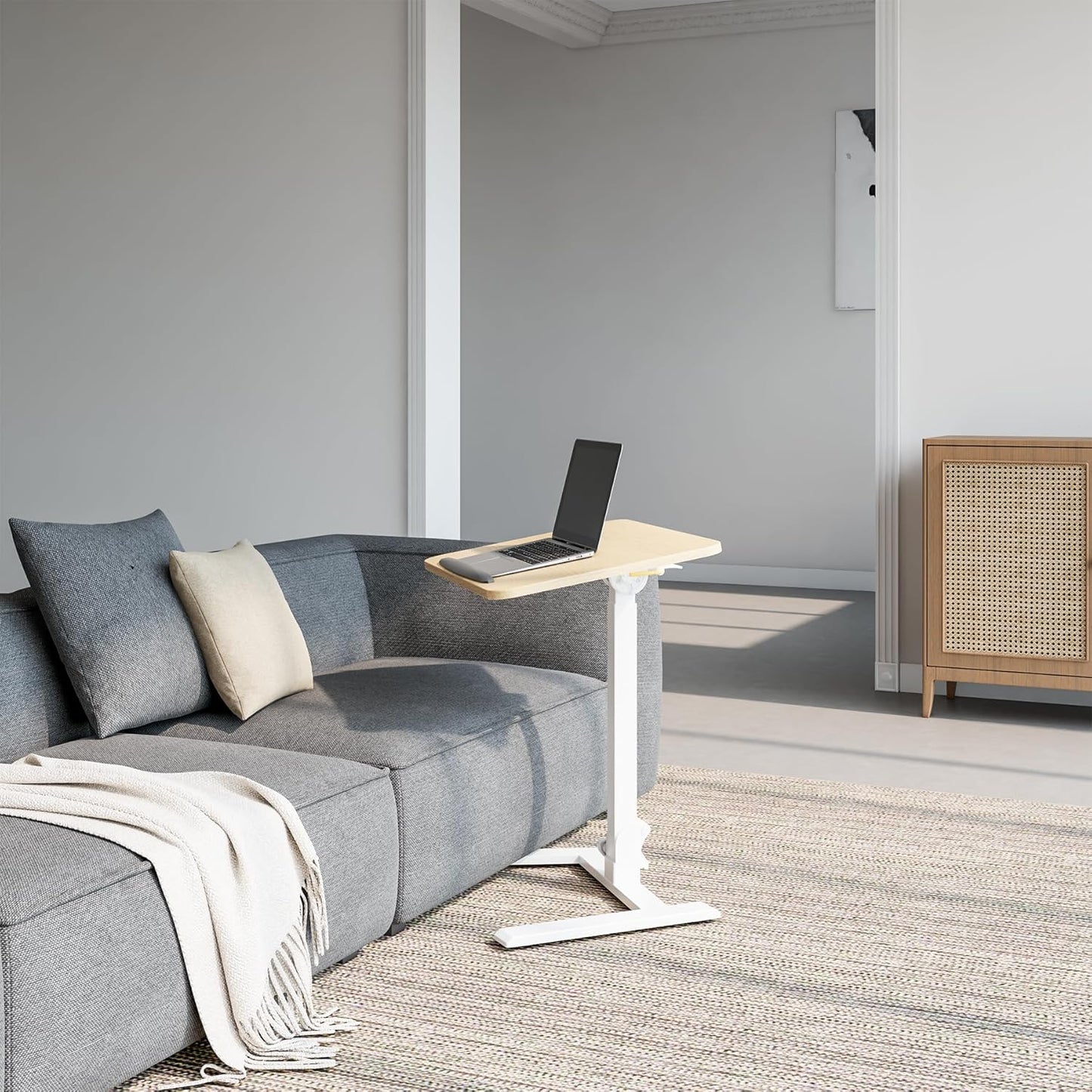 Mobile Folding Desk - 25 Inch Space-Saving Portable Sit-Stand Desk with Wheels, Height Adjustable for Home Office, Craft & Study, Beige