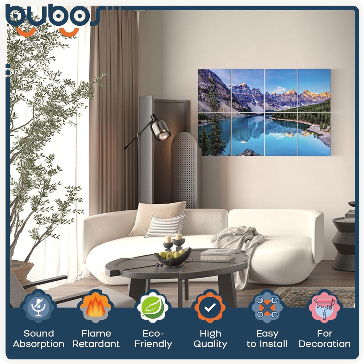 BUBOS 8 Pack Art Acoustic Panels Soundproof Wall Panel,47.2X31.4 Inches Sound Absorbing Panel,Self-adhesive Decorative Acoustical Wall Panels, Acoustic Treatment for Ceiling Home Office（Banff Park）