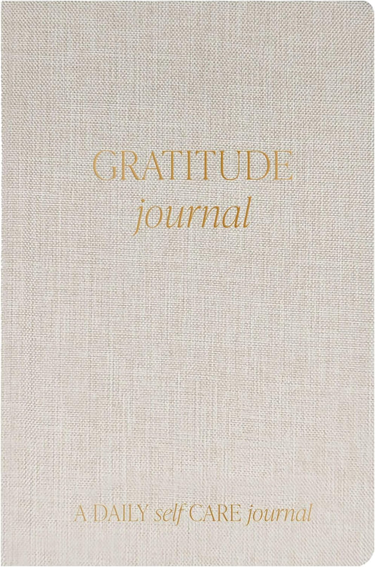 Sweet Water Decor Gratitude Daily Journal, Cute Prompted Notebook for Women, 184 Ruled Pages for 1 Year of Daily Reflection, Tan Fabric Journal with Gold Foil Details and a Satin Ribbon Bookmark