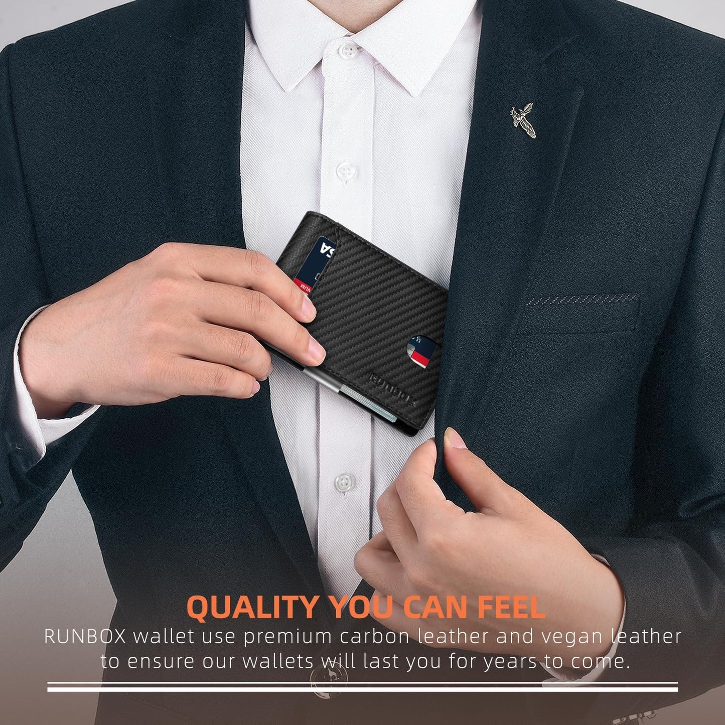 RUNBOX Slim Wallets for Men - Leather Money Clip Mens Wallet - RFID Blocking Front Pocket Bifold Wallet - Thin Credit Card Holder with Gift Box