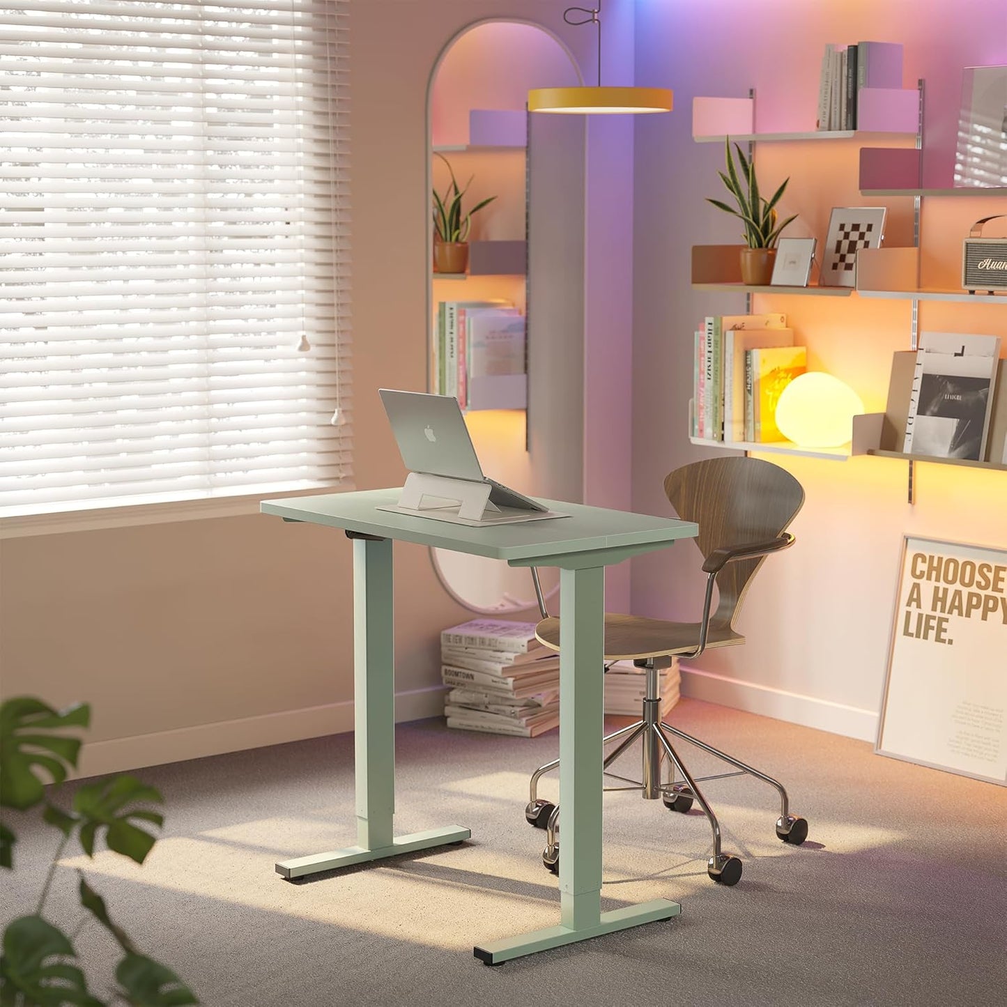 HUANUO 32" Small Electric Standing Desk Adjustable Height, 4 Memory Height Settings, Sit Stand Up Desk for Home Office & Computer Workstation, Sage Green