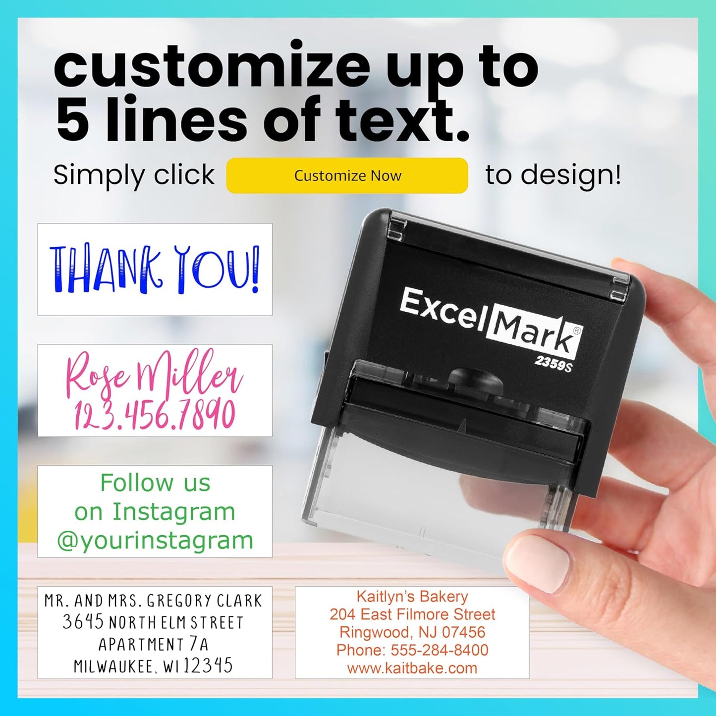 ExcelMark Custom Rubber Stamp – Clean & Easy Stamping – Personalized Self-Inking Stamp (Large)