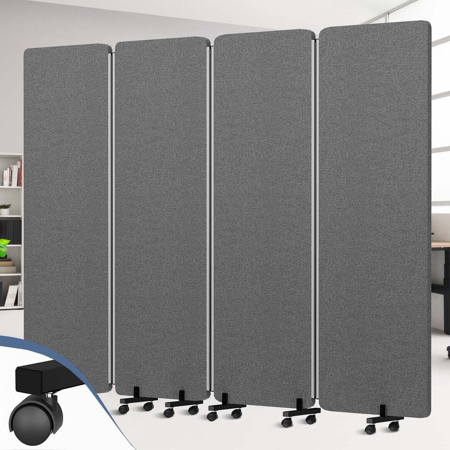 Acoustic Room Divider Privacy Panel with Wheels, 4 Panel Soundproof Room Divider (Aluminum Frame) for Room Partition, Folding Room Dividers Separation Office Cubicle Wall Sound Proof Partition Divider