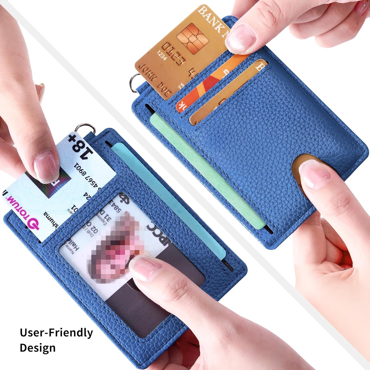 Mayski Slim Wallet, Credit Card Holder for Women, Minimalist Front Pocket RFID Blocking Card Cases, Small Wallet Women Men(Litchi Ocean Blue)