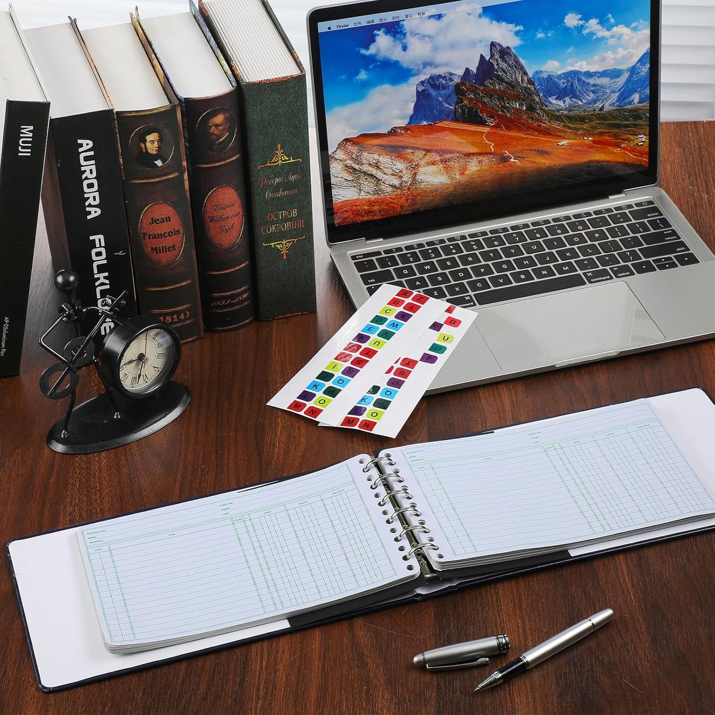 Ring Ledger Binder with 200 Pcs 5"x8.5" Ledger Sheets Small Index Tabs for Bookkeeping Accounting Business with Debit Credit Balance Columns(Blue Cover, White Sheets)