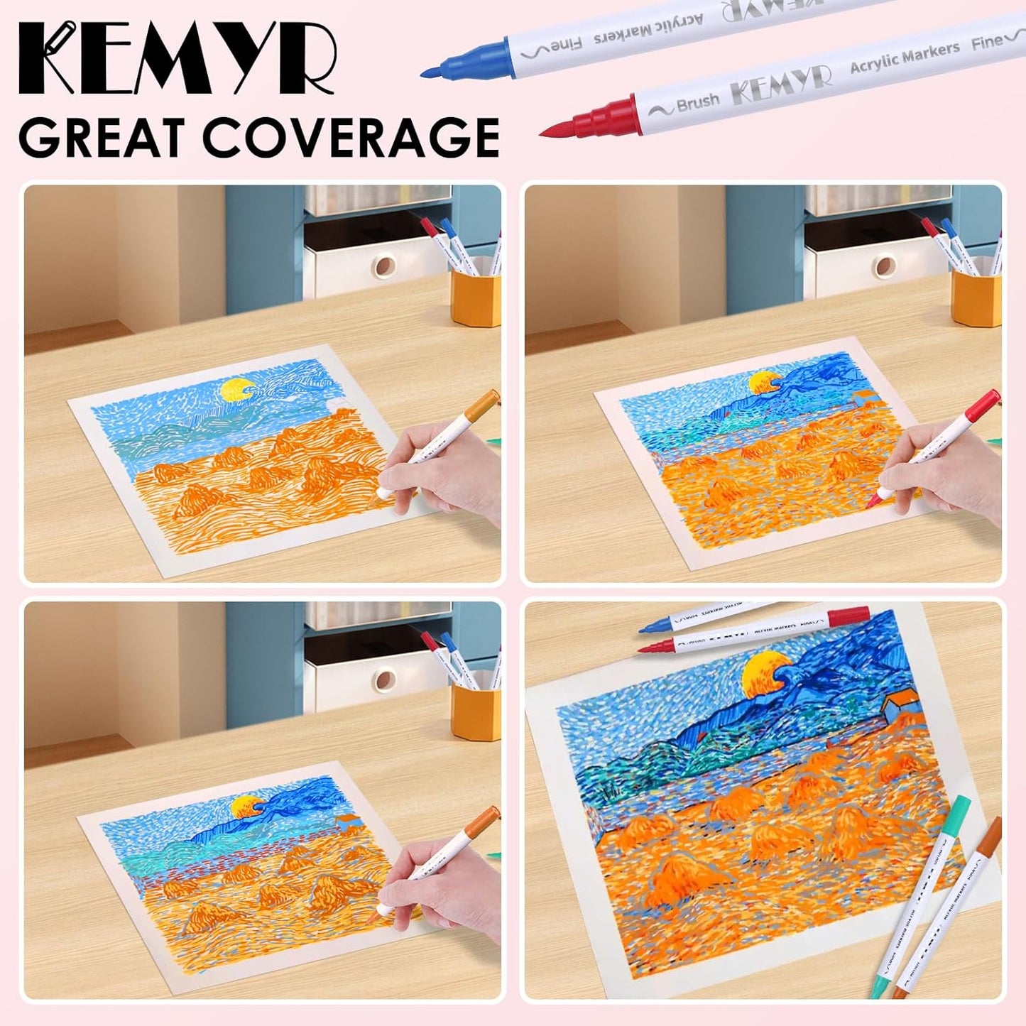 72 Colors Brush & Fine Tip Acrylic Paint Pens, Dual Tip Acrylic Paint Markers for Paper, Wood, Canvas, Stone, Rock, Glass, Fabric, DIY, Ceramic, Art Supplies for Kids and Adults Drawing