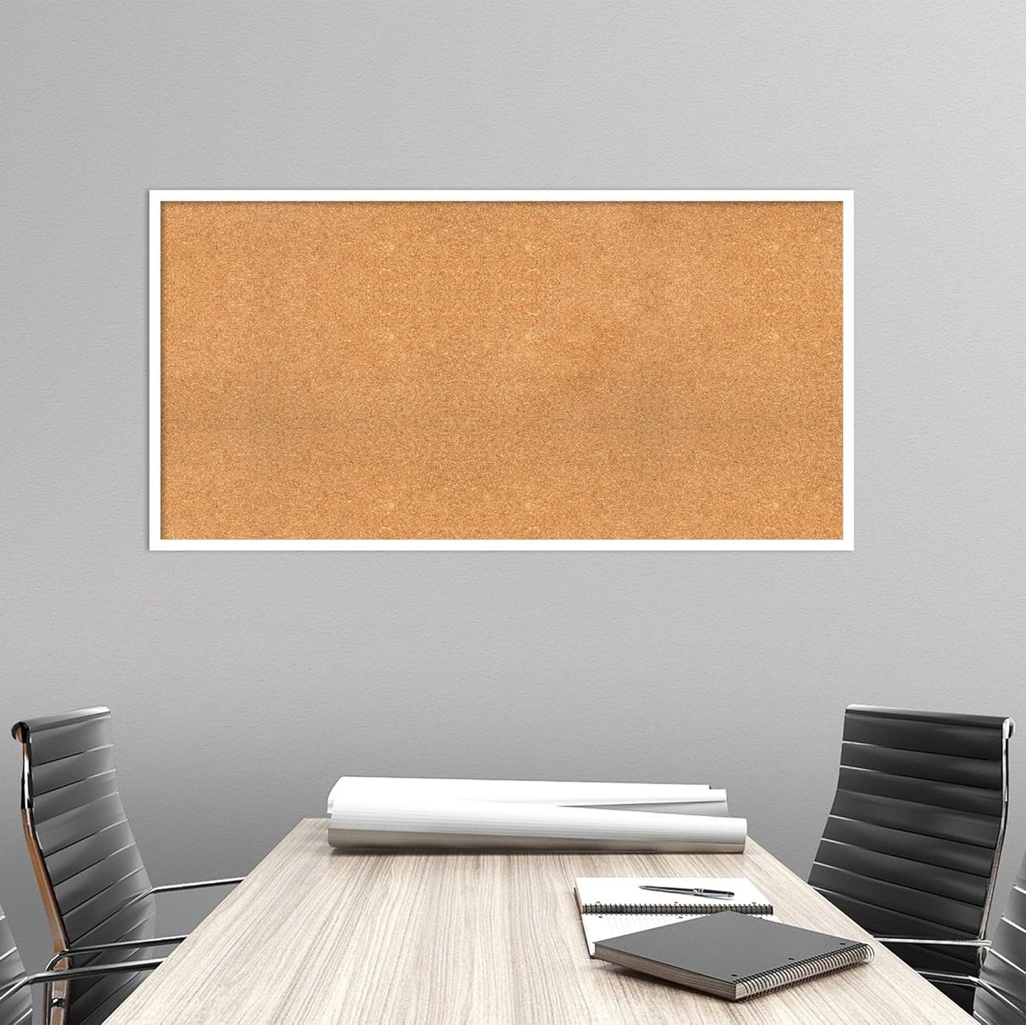 Amanti Art Natural Cork Board for Wall, 25x49 Vision Board with White Frame, Oversize Corkboard Office Decor for Home Organization, Modern Corkboard Pinboard to Display Items for Home Organization in