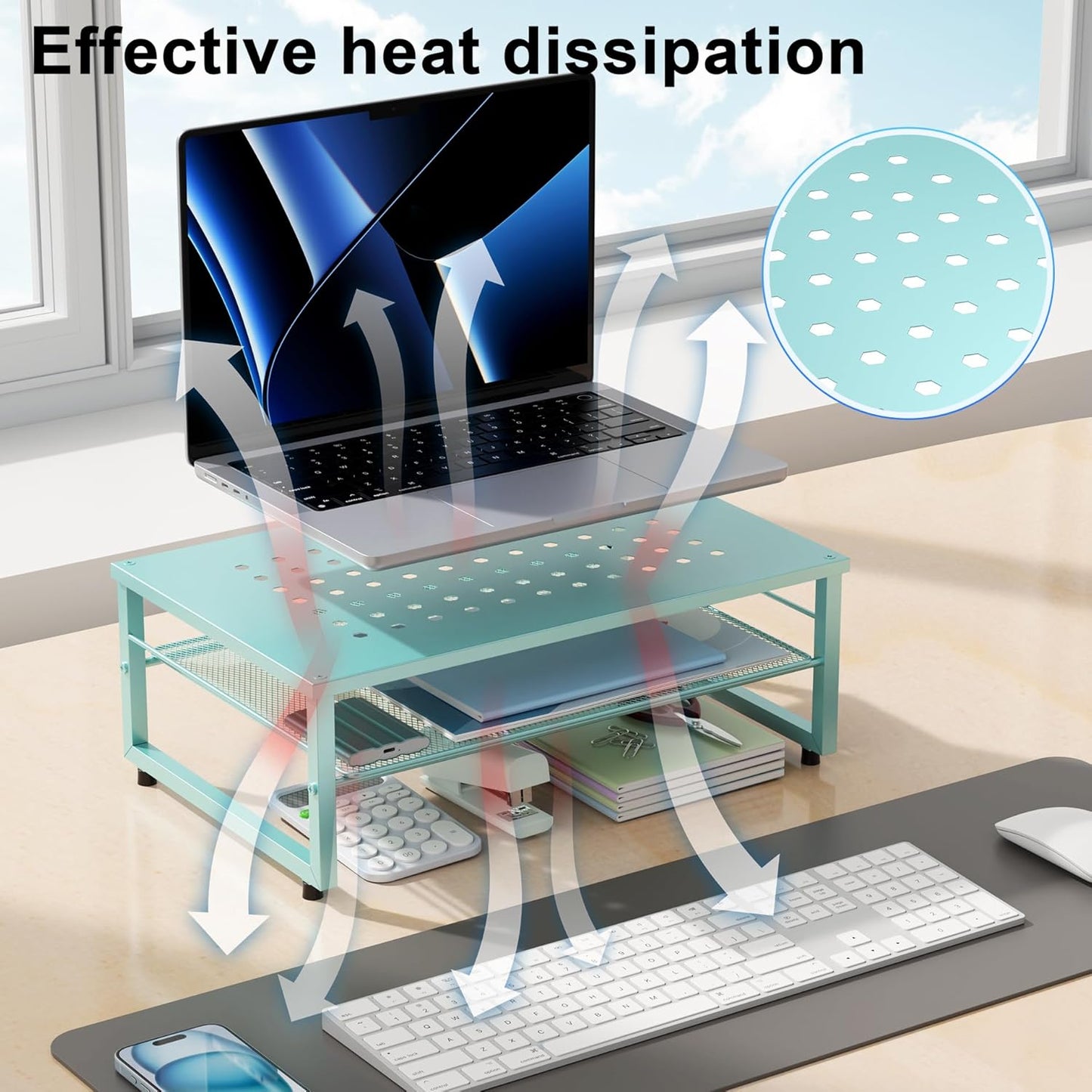 gianotter 2-Tier Metal Monitor Stand Riser, Desk Organizer for Monitor, Office Desk Storage Organizer for Office Supplies (Blue)