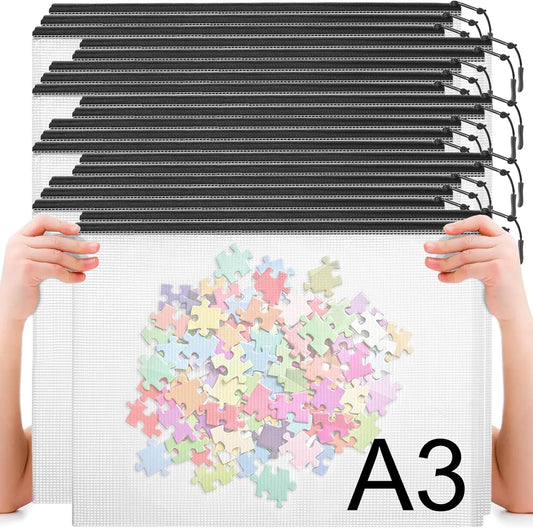 20pcs Plastic Mesh Zipper Pouch Bags, A3 17x12 Inches Extra Large Zipper Bags, Reusable Zipper Pouches for Classroom Office Supplies Organizing, Puzzles & Games, Board Game Organization