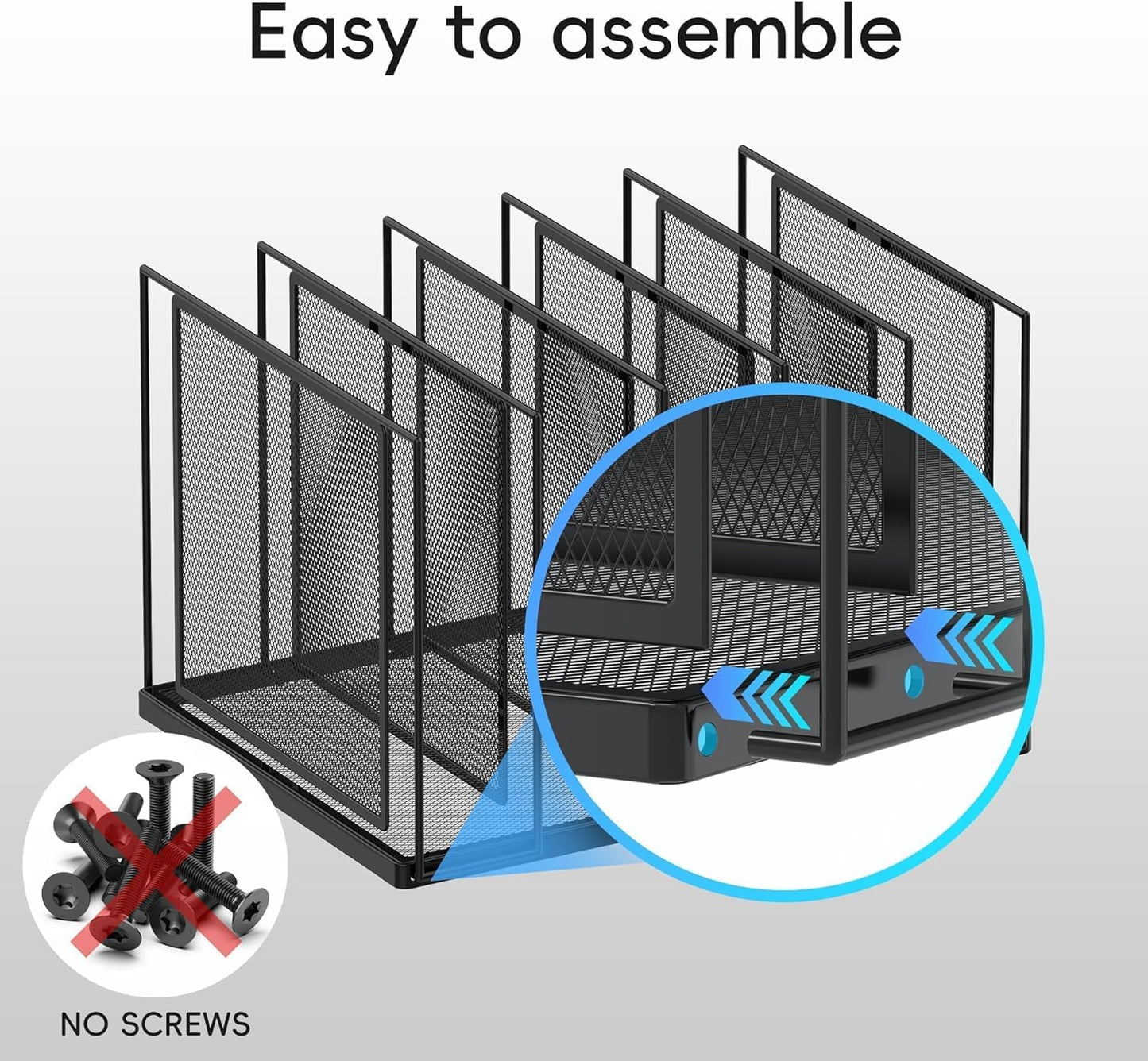 File Organizer for Desk, 5-Section Vertical File Sorter, Paper Holder Organizer Standing Metal File Folder for Office Home Classroom, Black 2 PACK