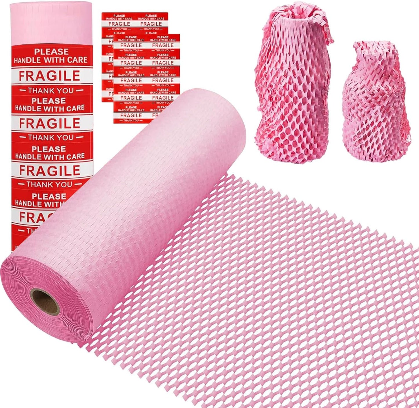 Honeycomb Packing Paper, 12" x 200' Packing Paper Substitute Alternative for Bubble Cushioning Wrap for Moving Shipping Packaging, Recyclable Moving Supplies Bubble Packing Wrap Roll-Pink