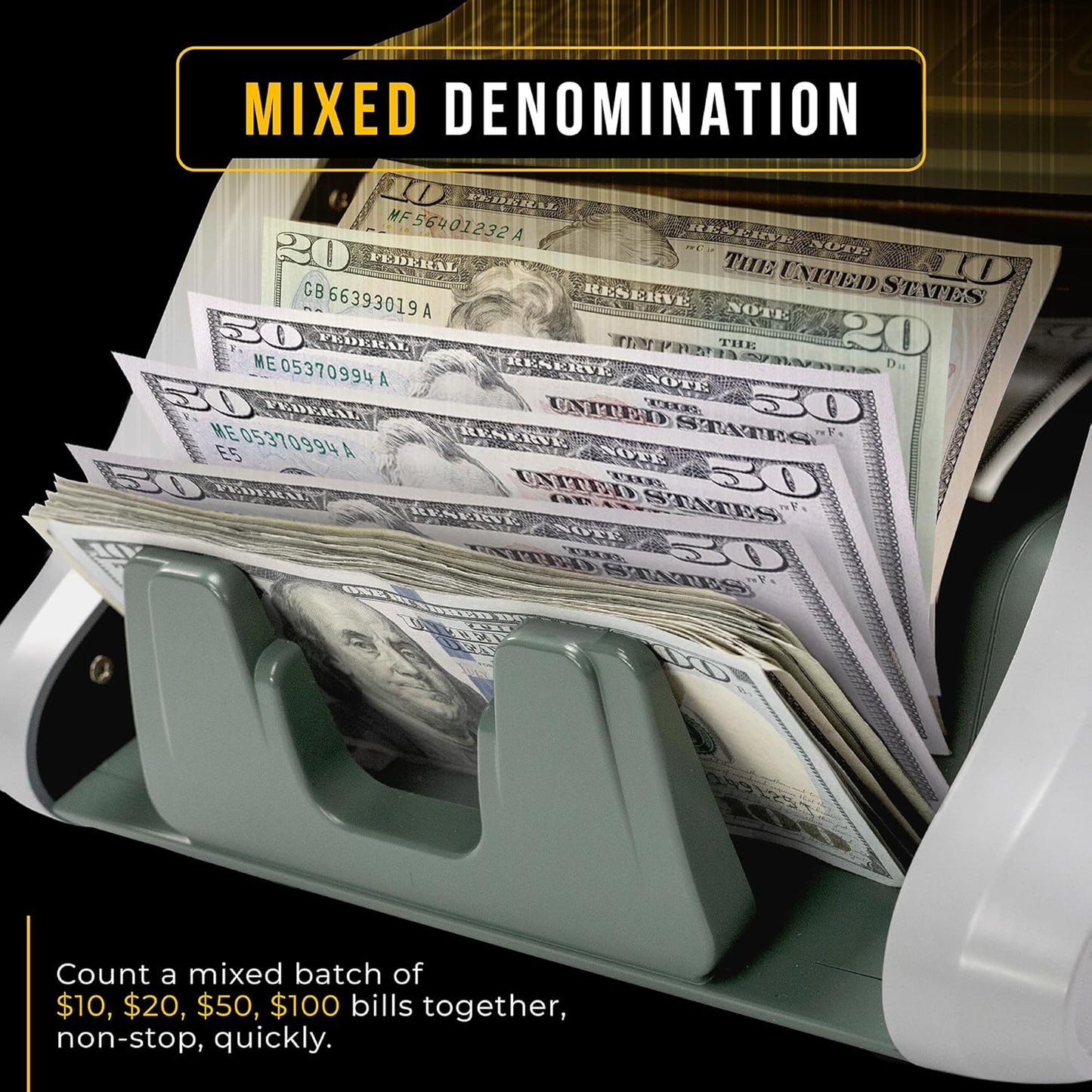 KOLIBRI Money Counter Machine, KBR-500 Mixed Denomination | Business Grade w/Advanced IR/UV/MG/MT/Counterfeit Detection, Multi-Currency (USD CAD MXN GBP EUR)