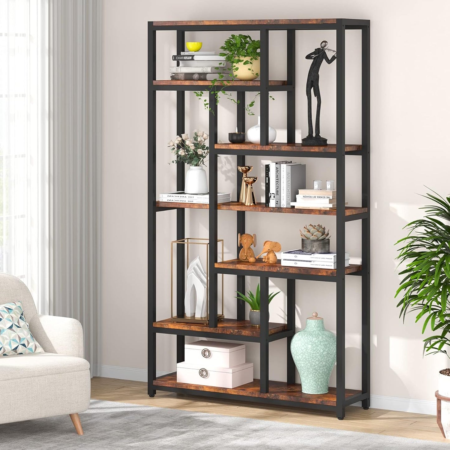 Tribesigns 79 Inch Extra Tall Bookshelf, 7-Tier Vintage Bookcase, Industrial 10-Shelf Open Storage Shelves Display Shelves Organizer for Home Office